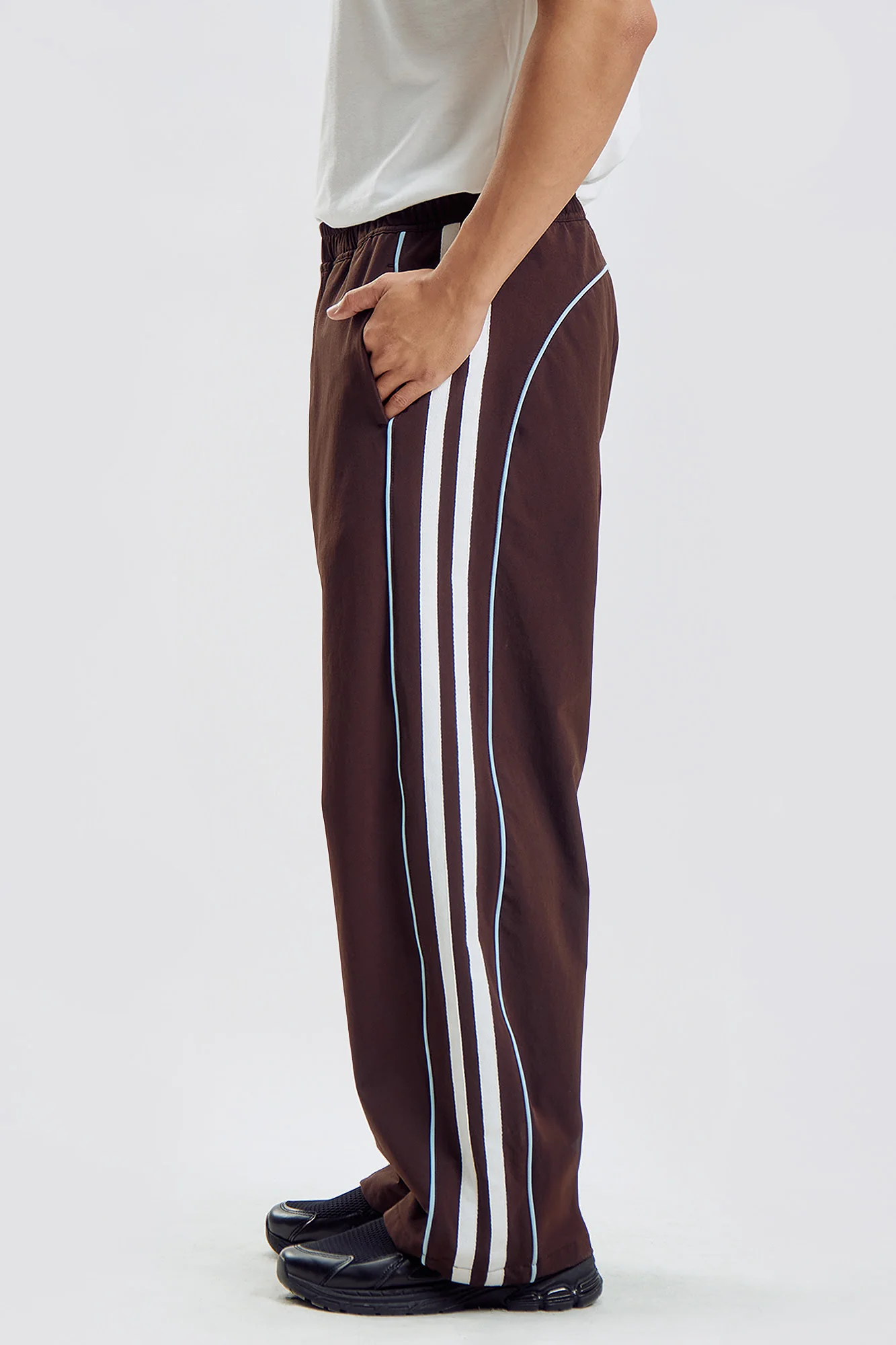 Baggy Fit Nylon Track Pants with Side Taping - Image 4