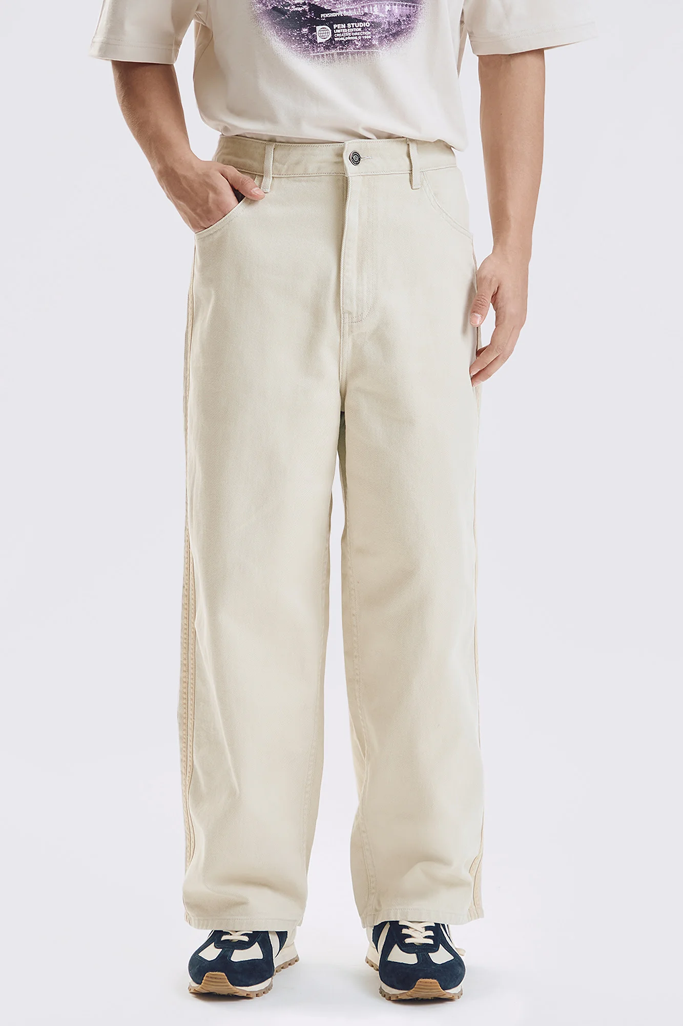 Baggy Fit Trousers with Side Taping