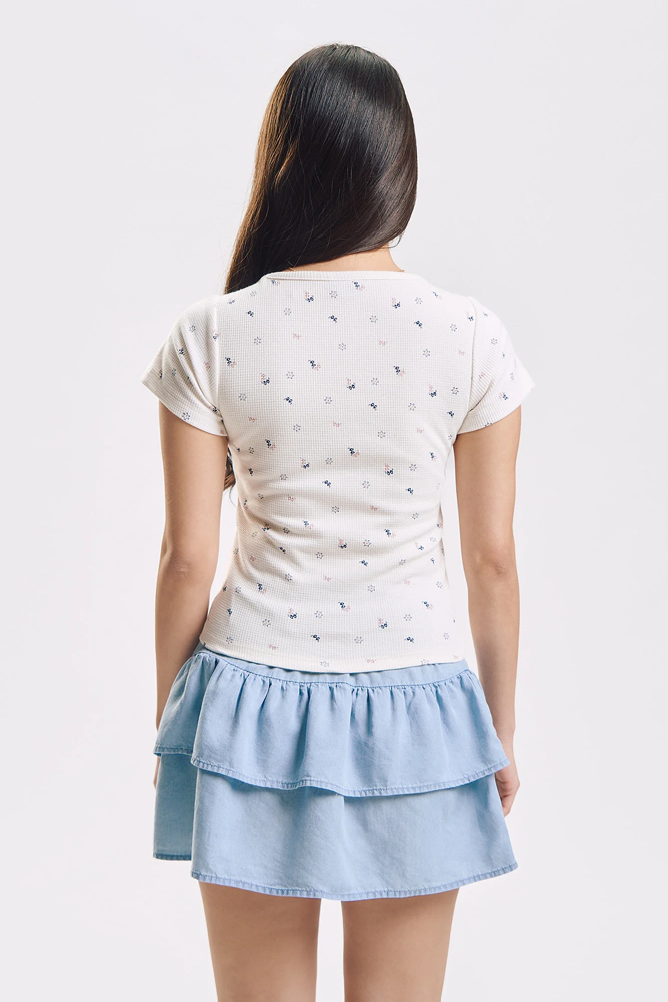 Bow and Star All-Over Print Henley Slim Top - Image 3