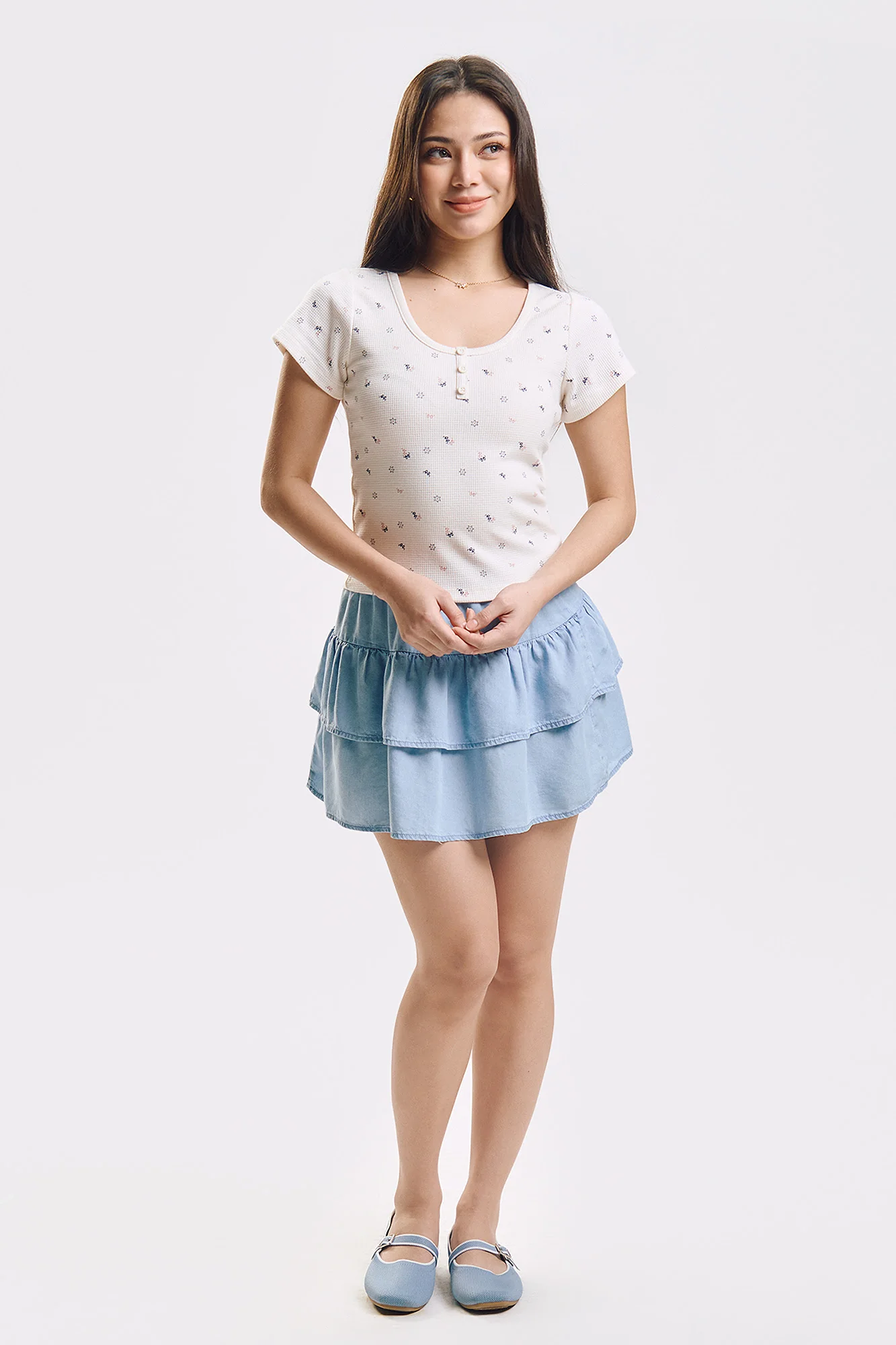 Bow and Star All-Over Print Henley Slim Top - Image 4
