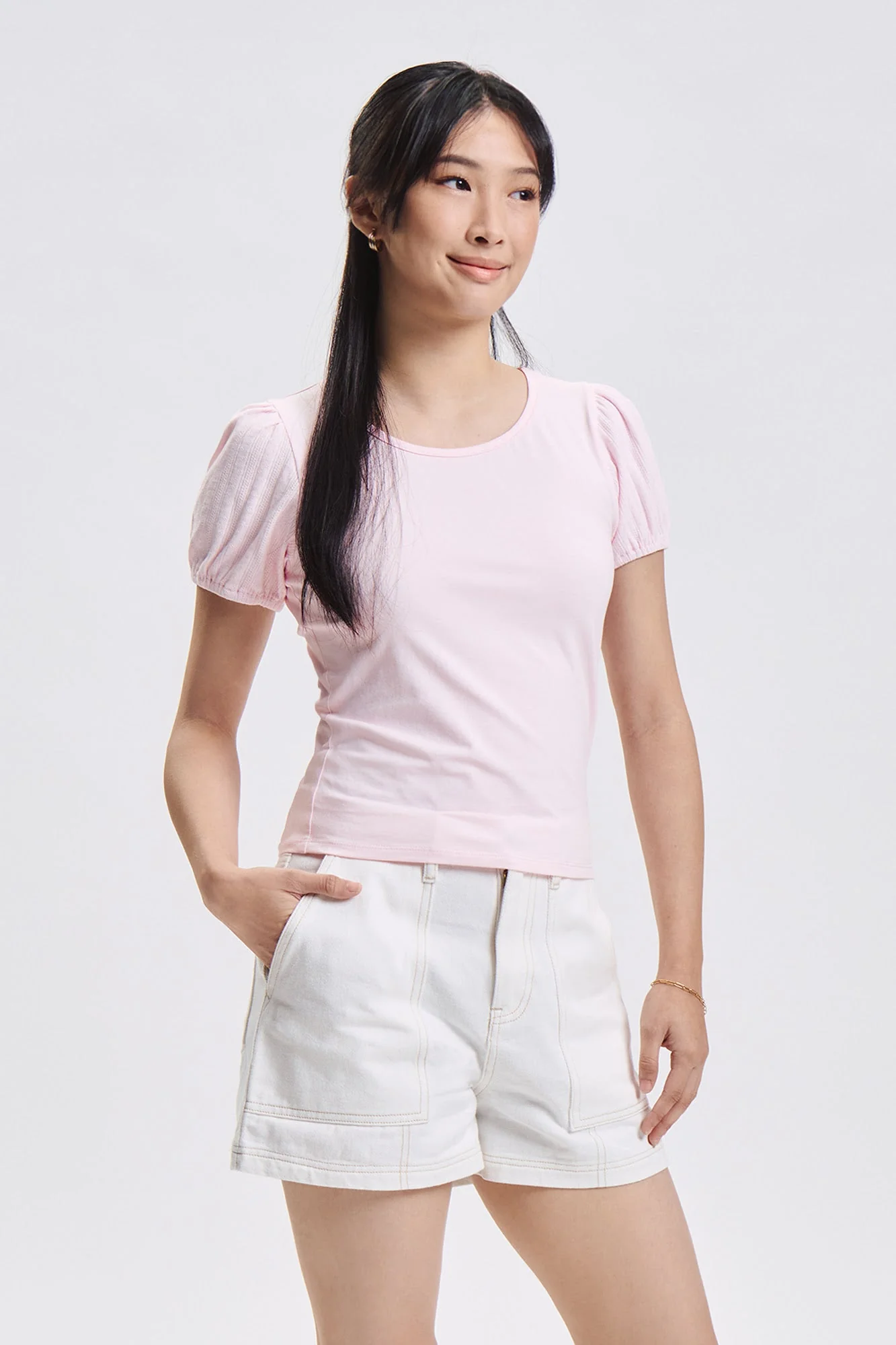 Cropped Pointelle Puff Sleeve Top - Image 5