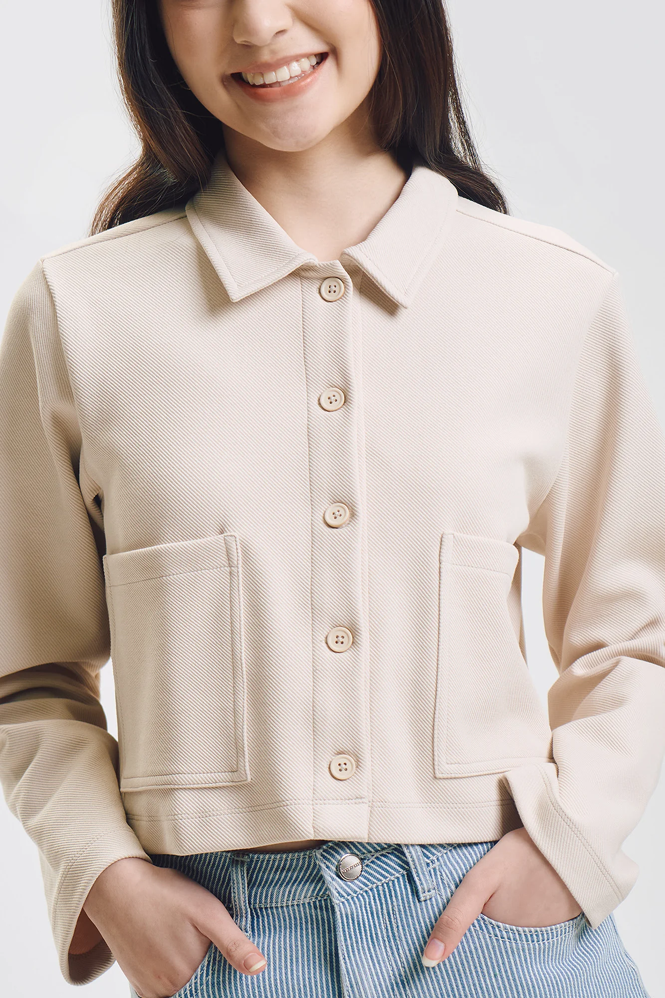 Cropped Relaxed Overshirt with Pockets - Image 2