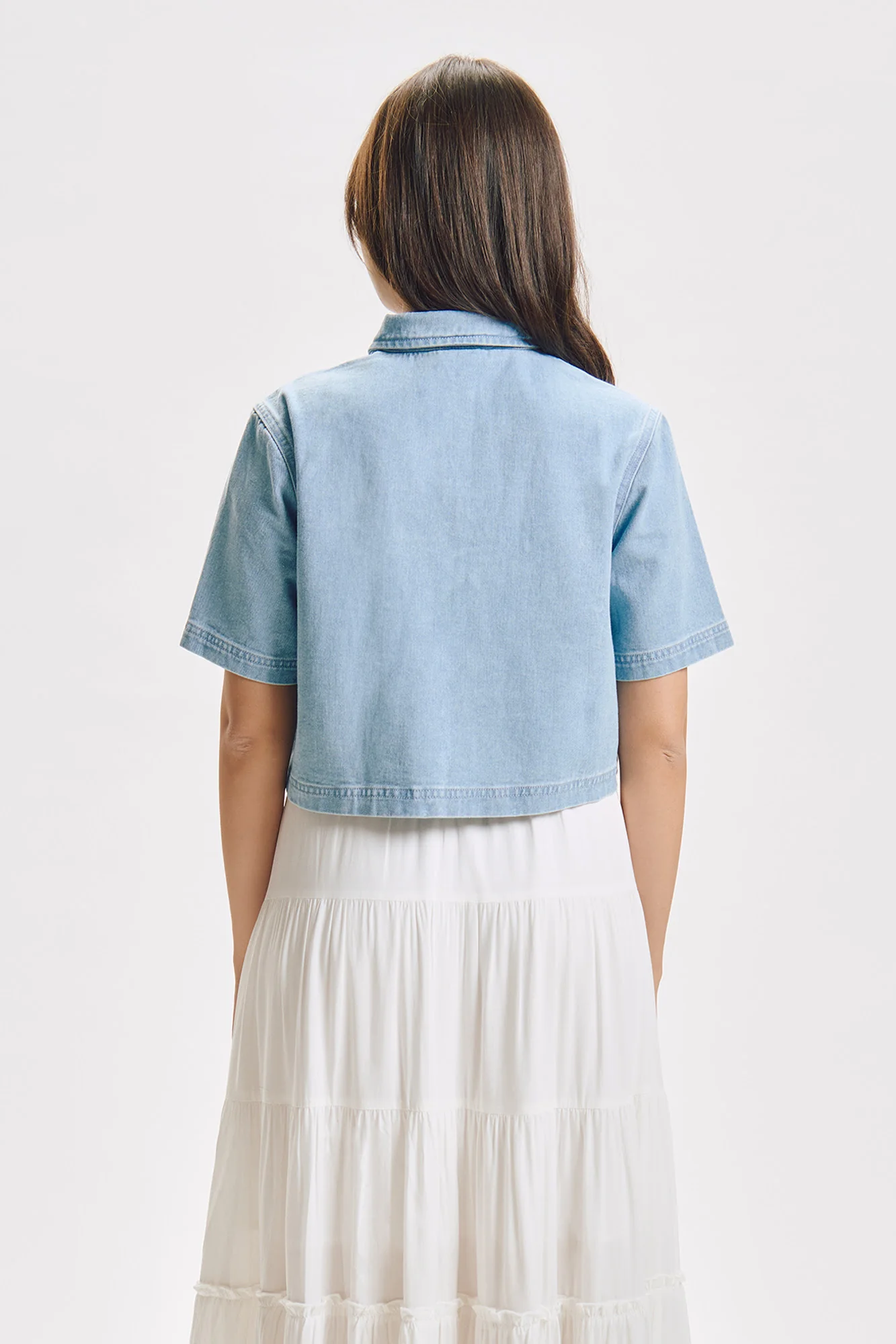 Denim Boxy Shirt with Studs - Image 3