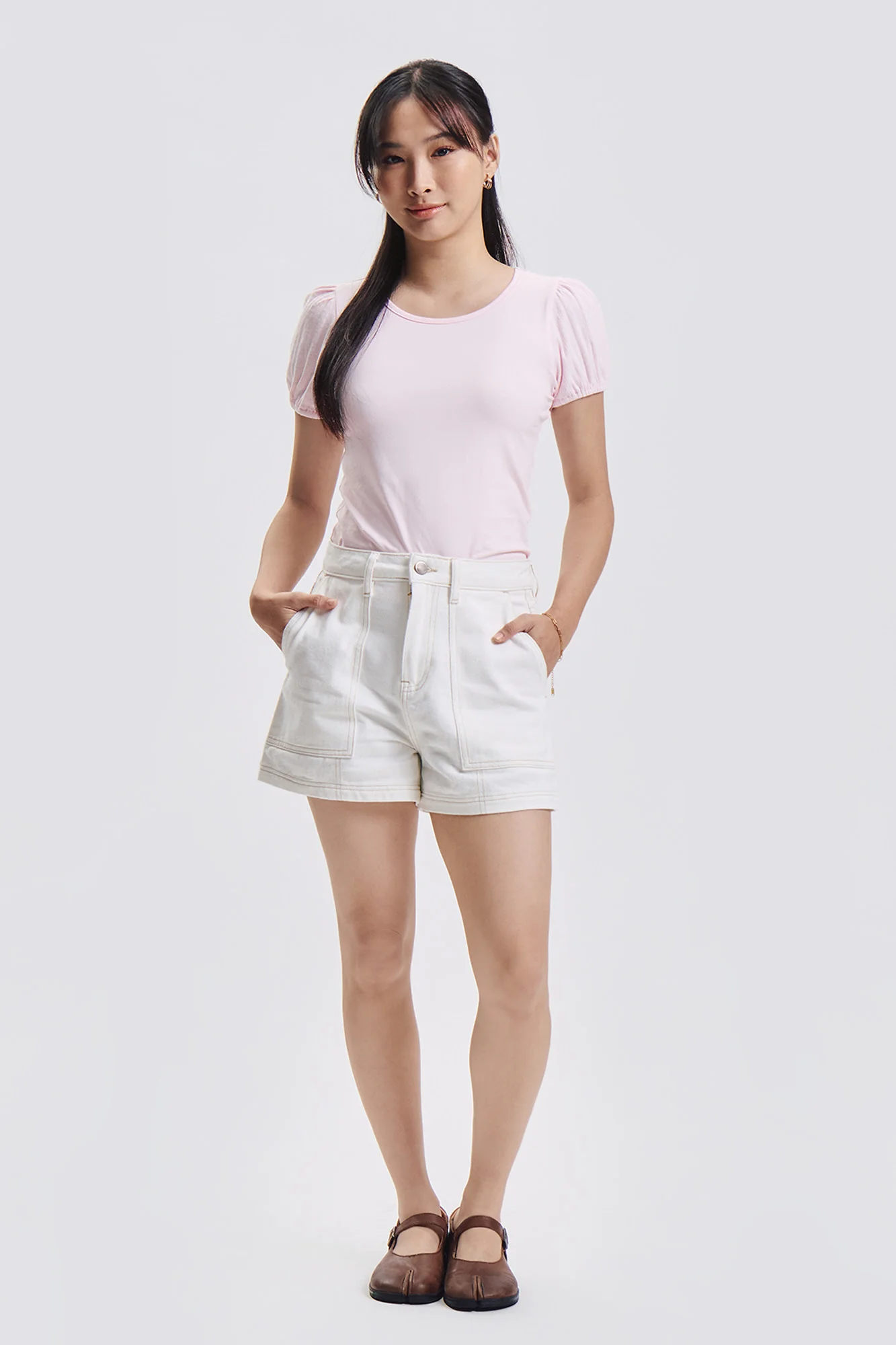 Denim Contrast Stitch Shorts - Image 5