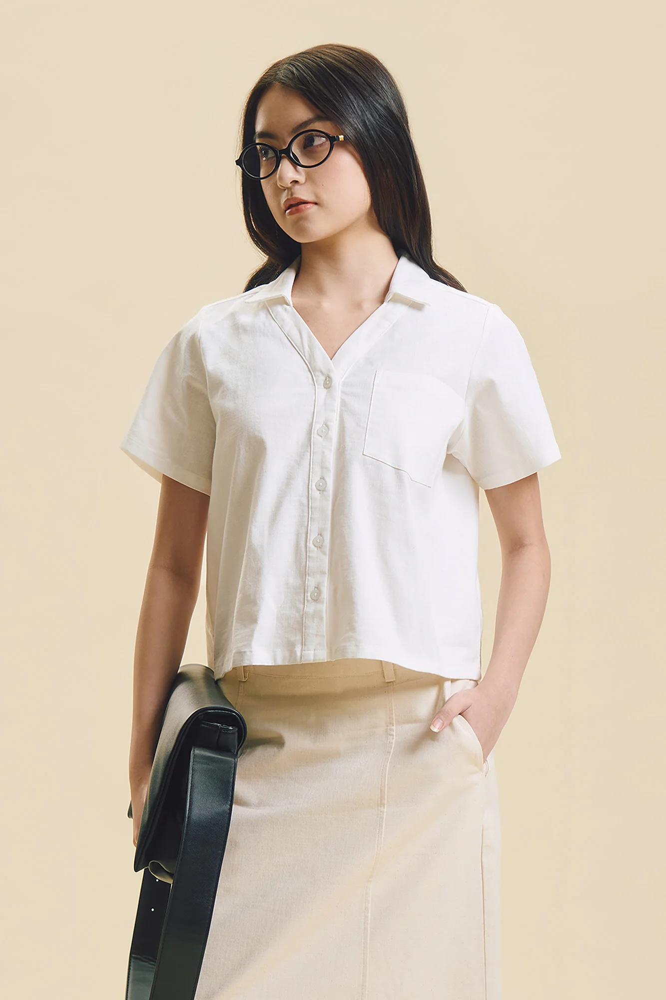 Dress Code Cropped Relaxed Button Down Top