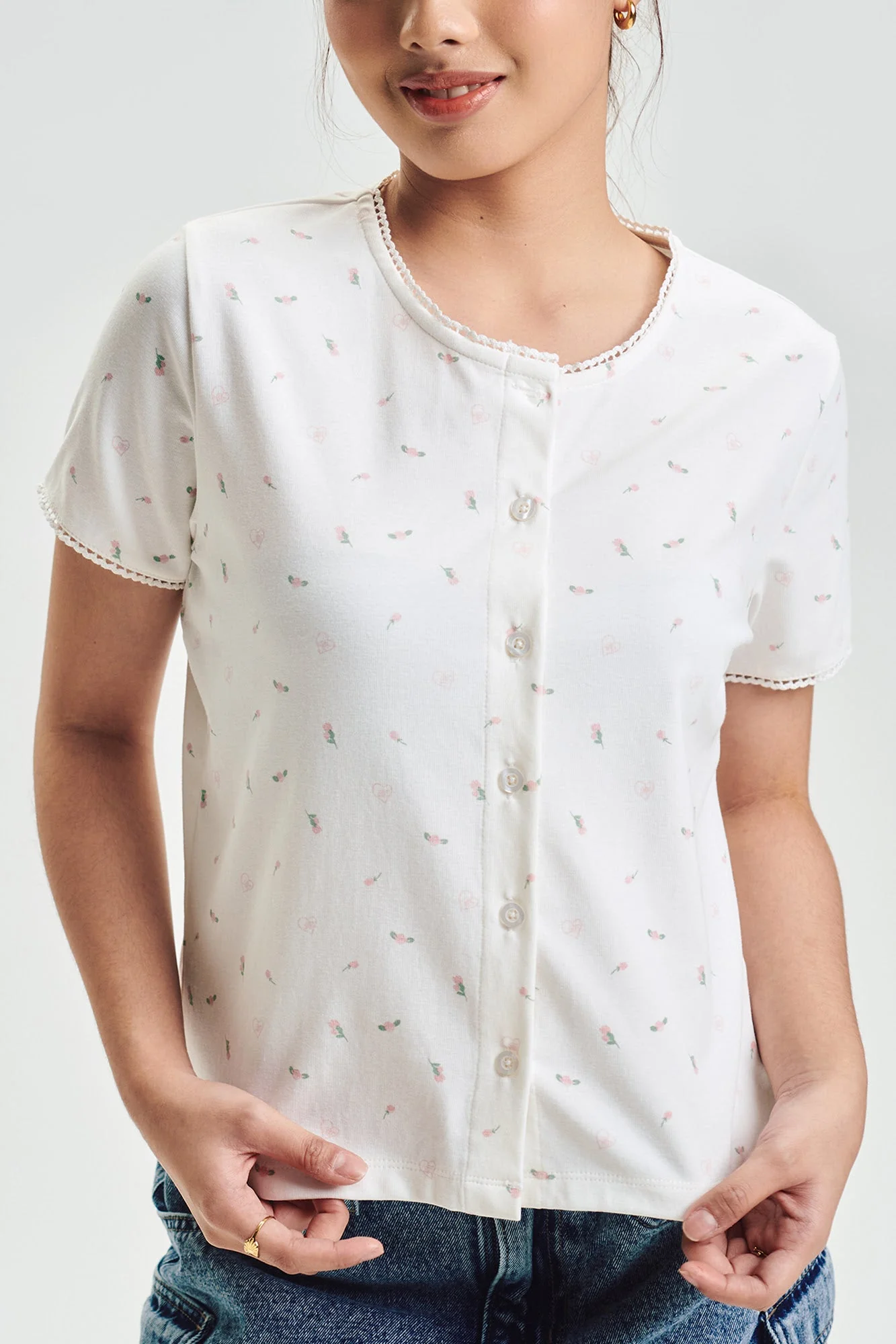 Floral All-Over Print Button Down Top - Image 6