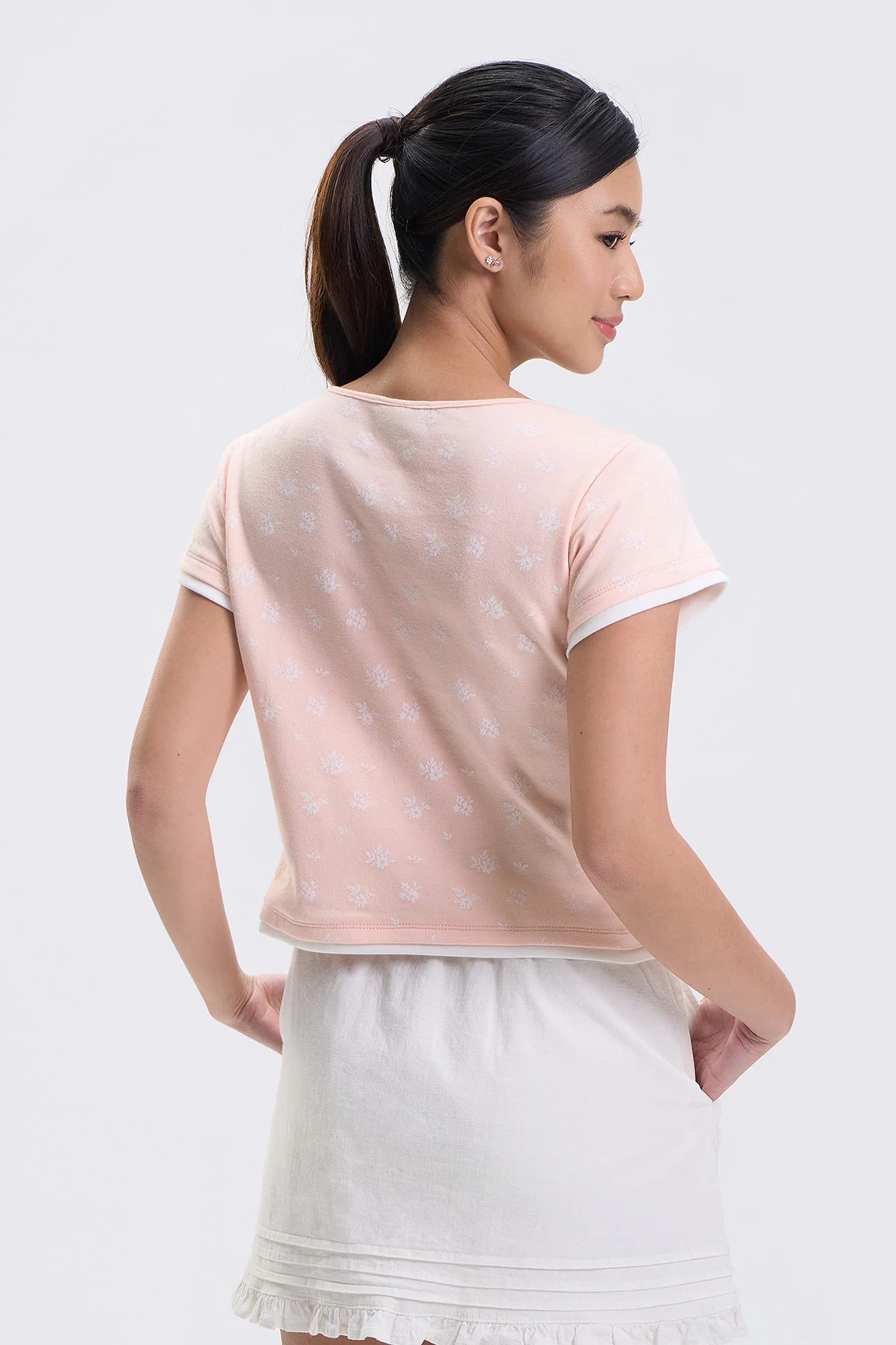 Floral All-Over Print Henley Two-Fer Top - Image 3