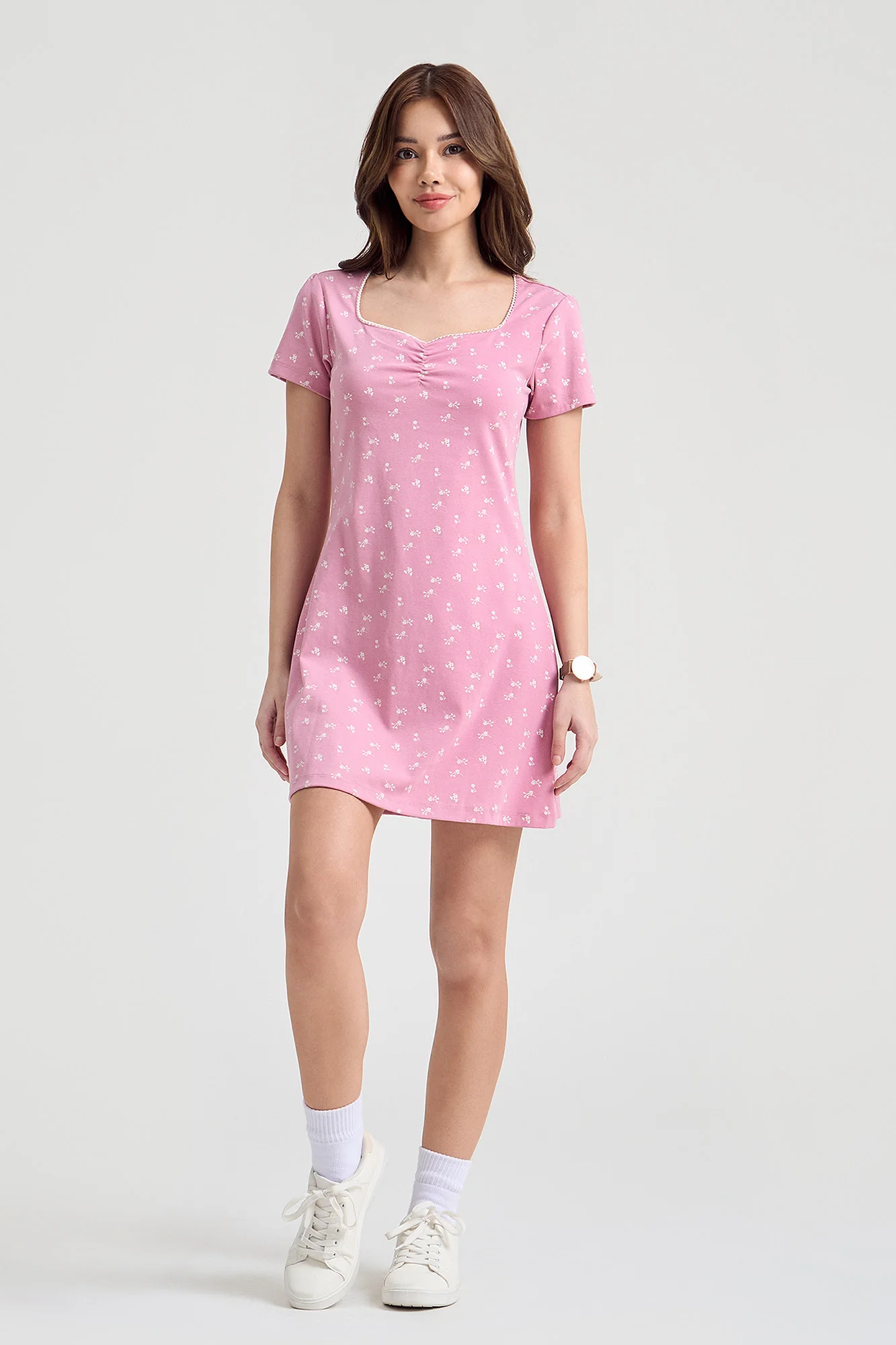 Floral All-Over Print Short Sleeve A-Line Dress - Image 4