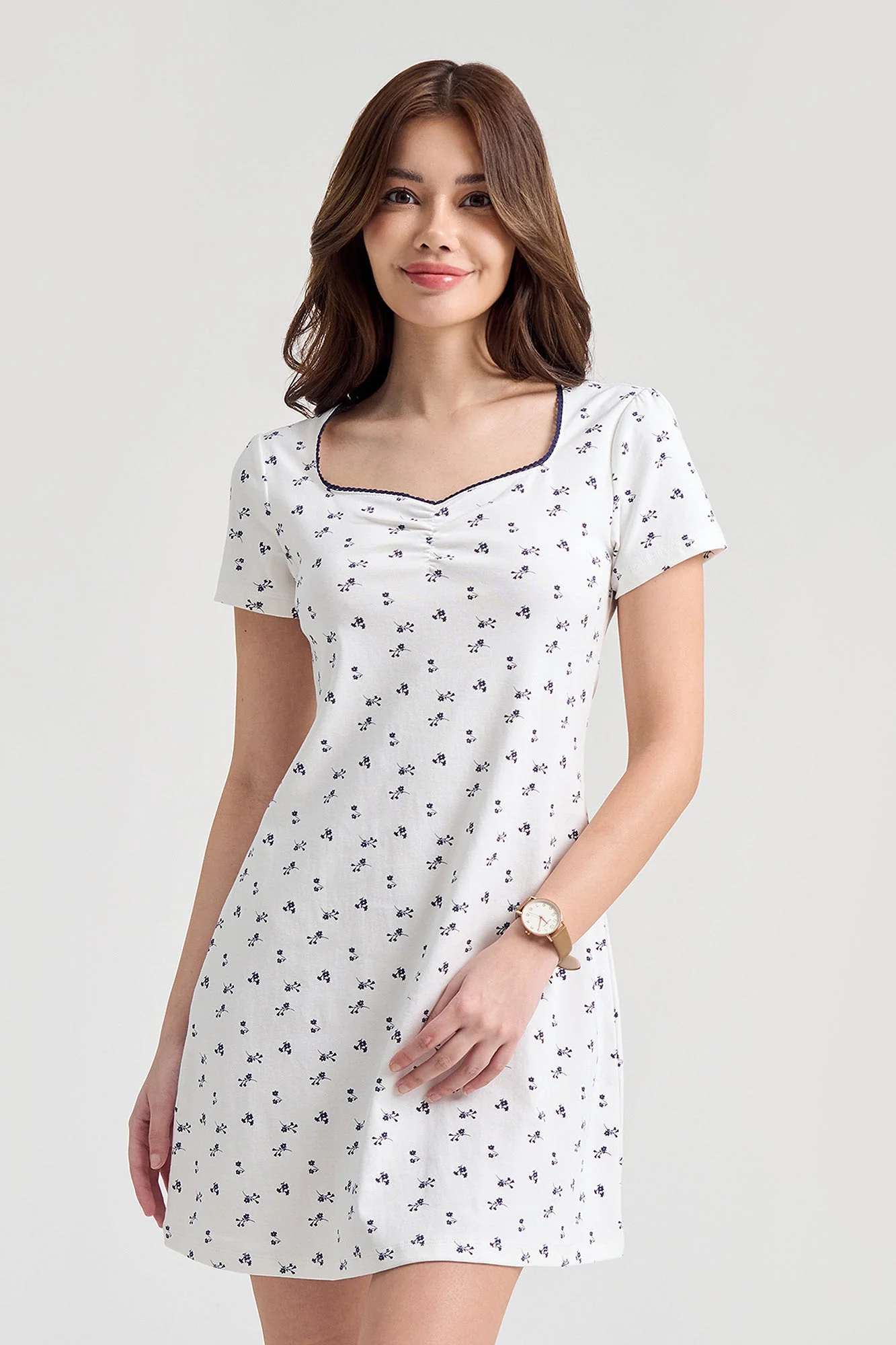 Floral All-Over Print Short Sleeve A-Line Dress - Image 5