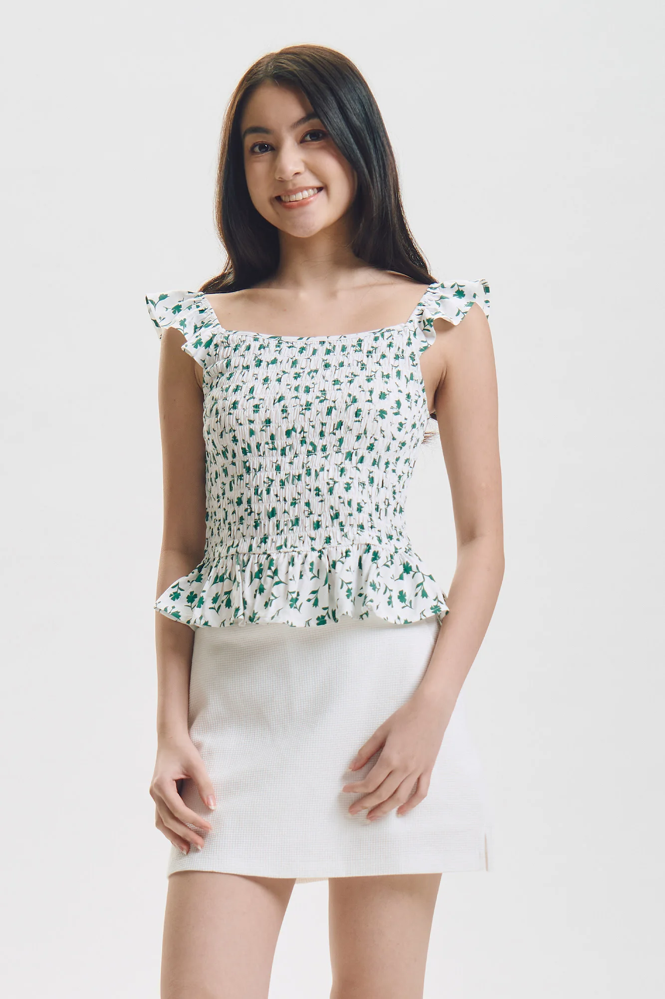Floral Sleeveless Smocking Top