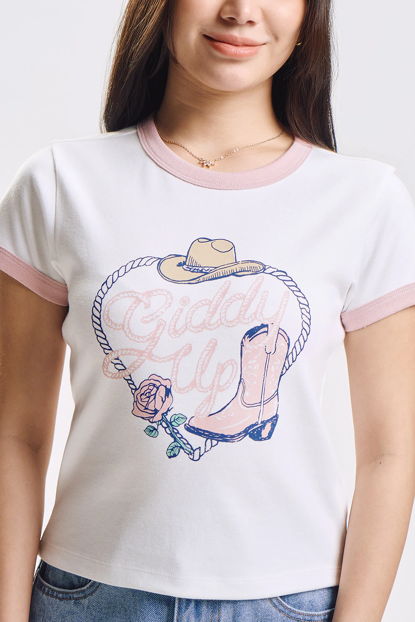 Giddy Up Slim Ringer Graphic T-Shirt - Image 2