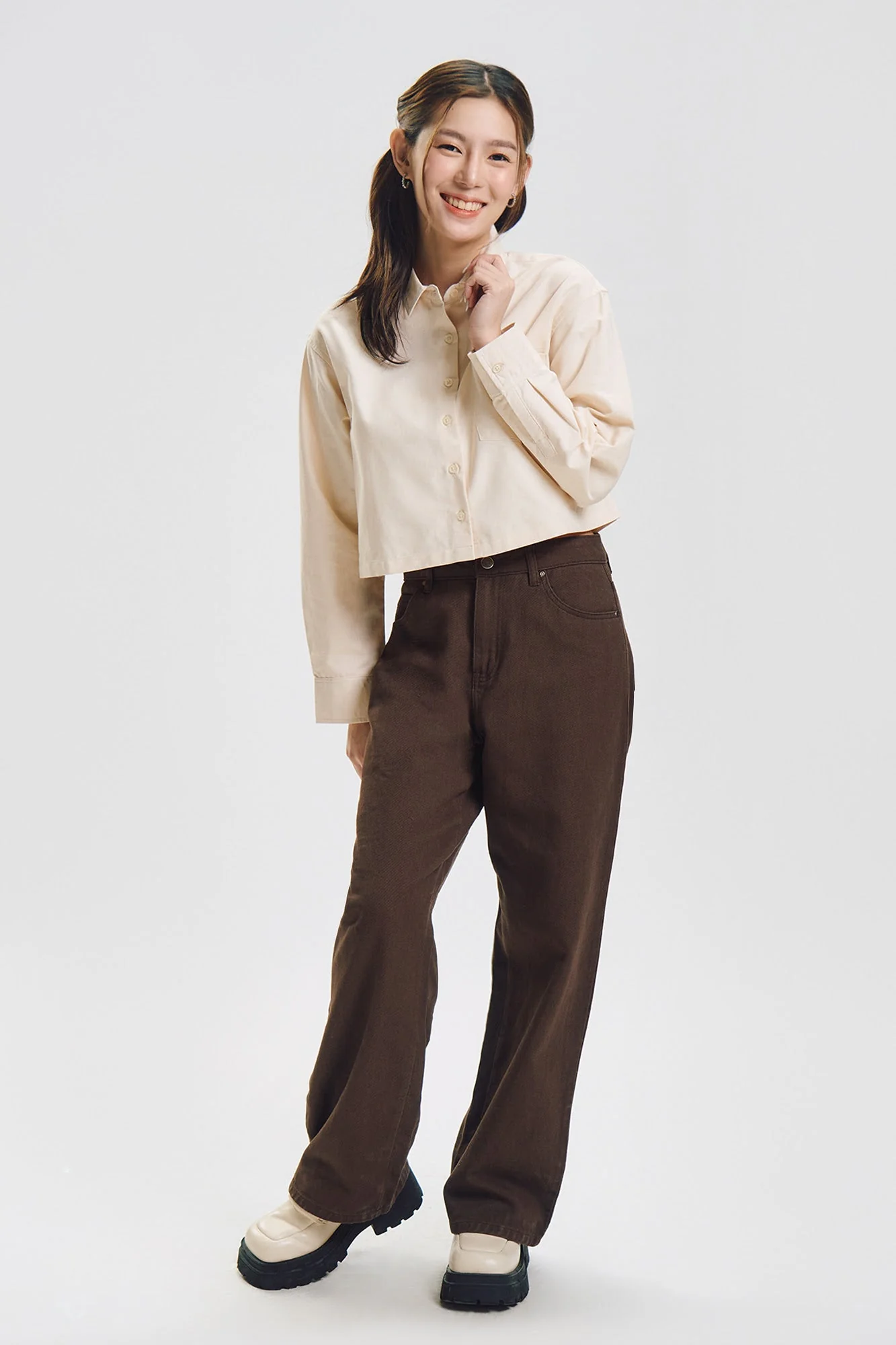 Long Sleeve Relaxed Oxford Button Down Top - Image 8