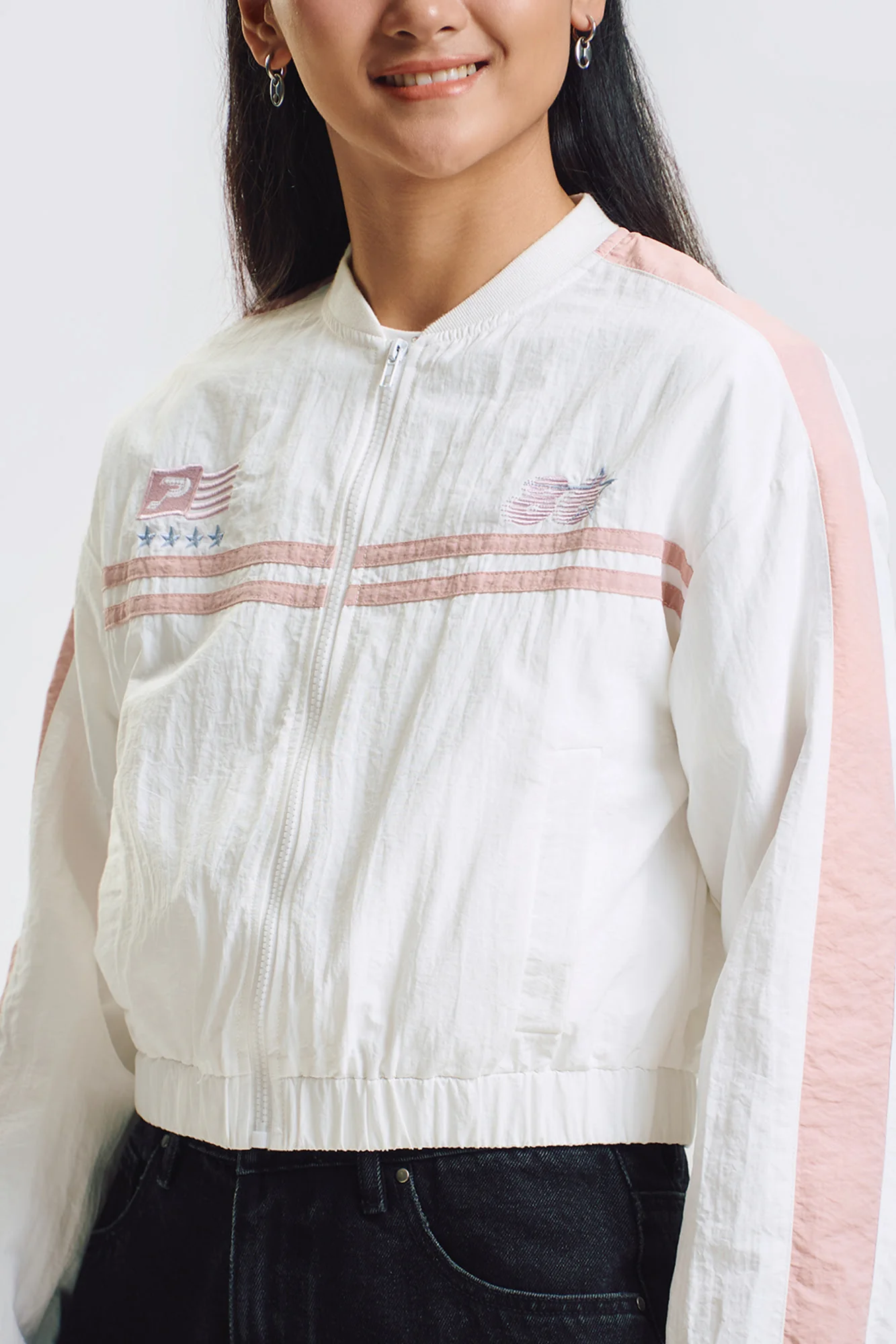 Loose Cropped Nylon Bomber Jacket - Image 2