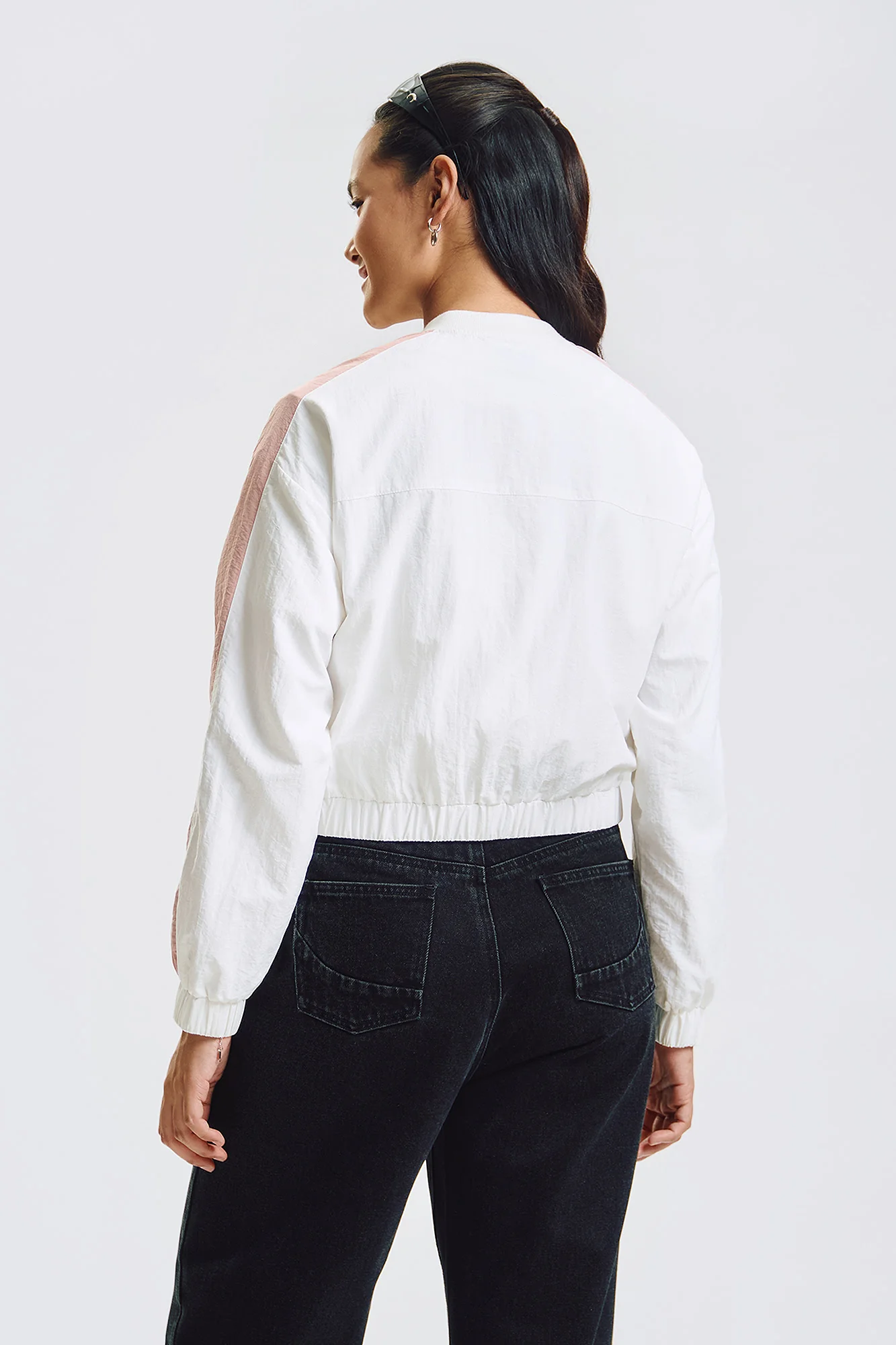 Loose Cropped Nylon Bomber Jacket - Image 3