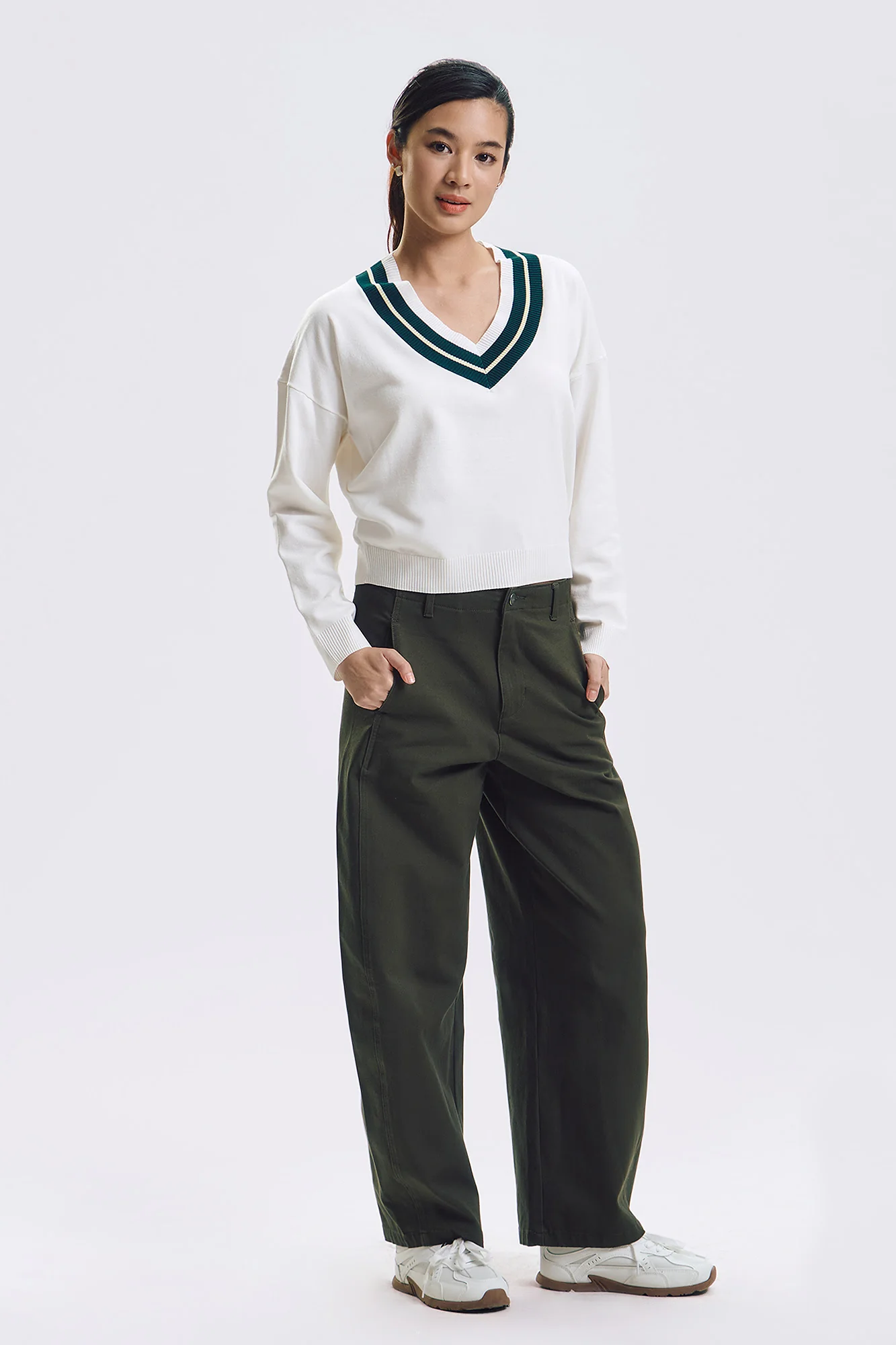 Loose V-Neck Knit Sweater - Image 4