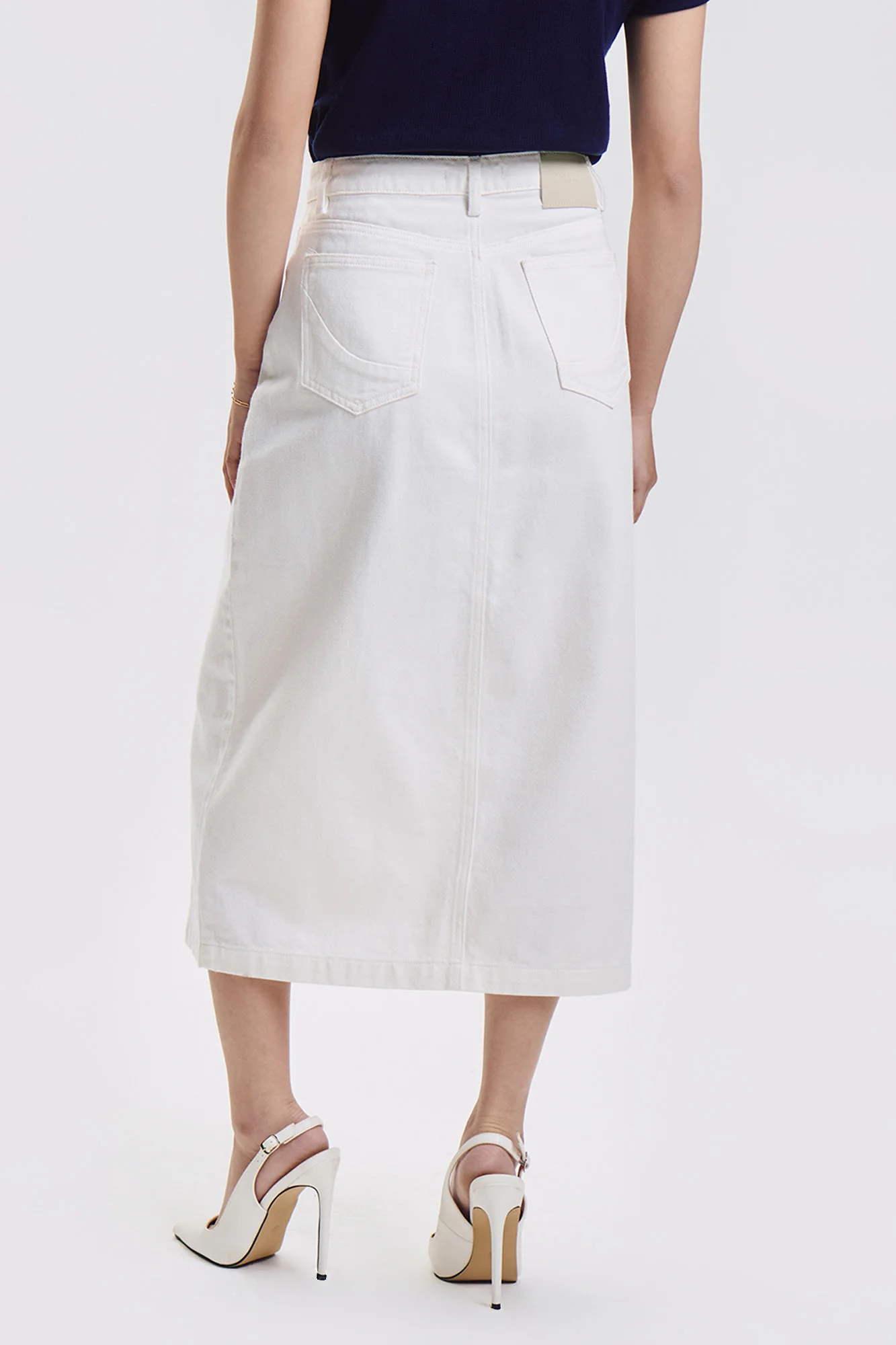 Midi White Denim Skirt - Image 4