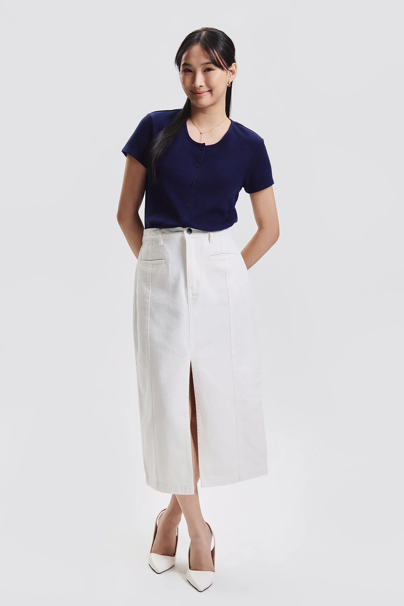 Midi White Denim Skirt - Image 5