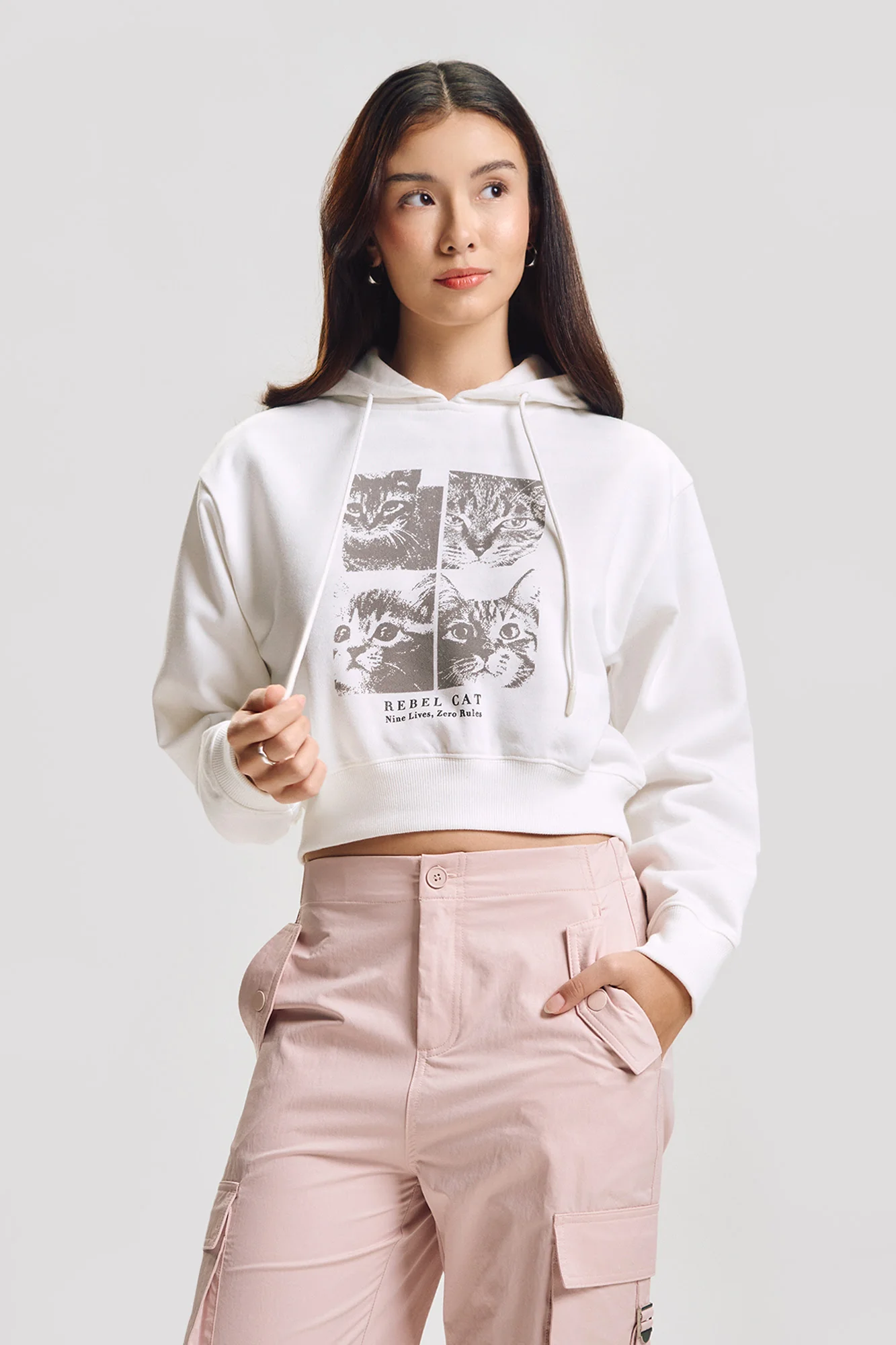 Rebel Cat Relaxed Cropped Hoodie