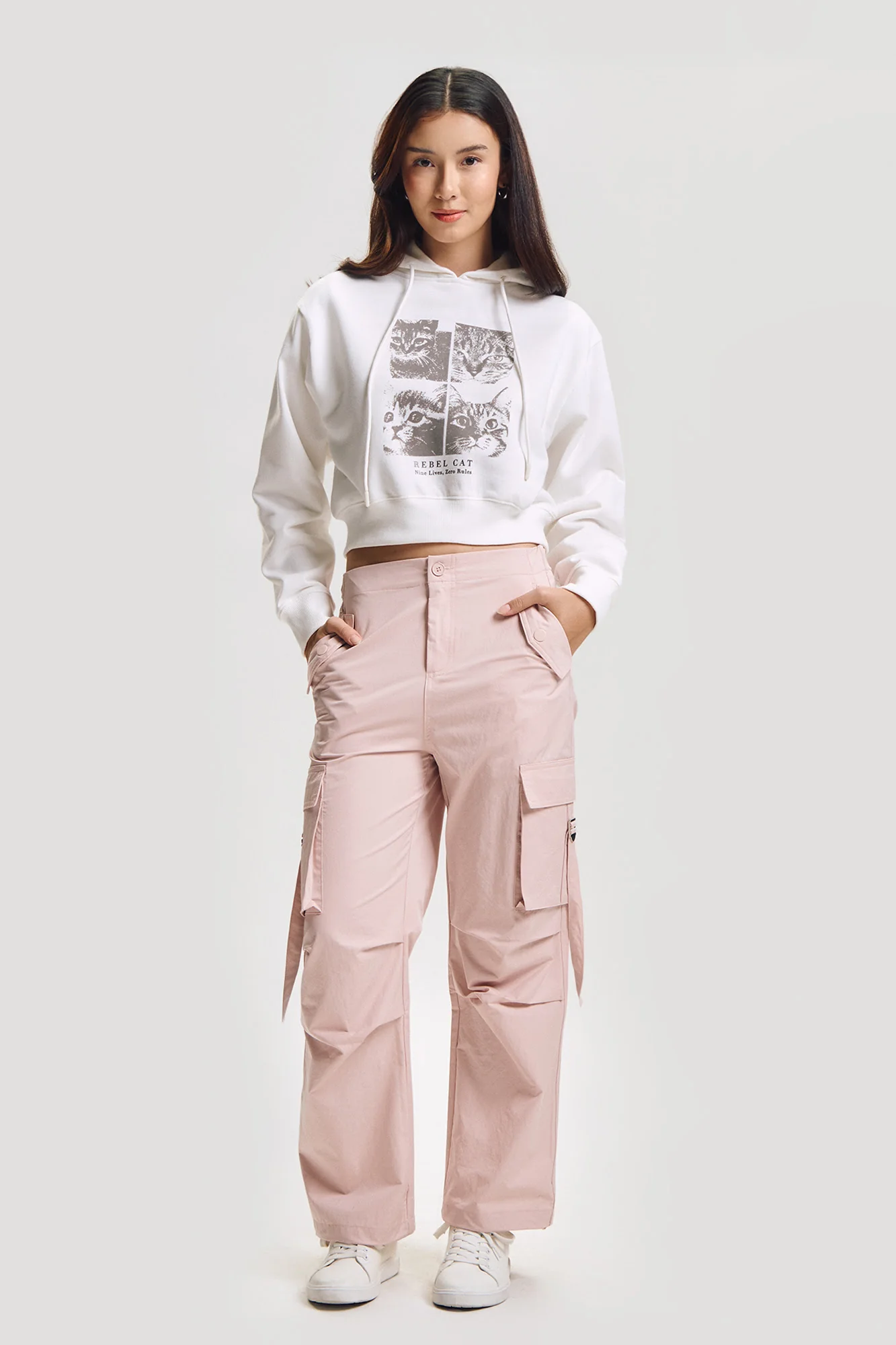 Rebel Cat Relaxed Cropped Hoodie - Image 4