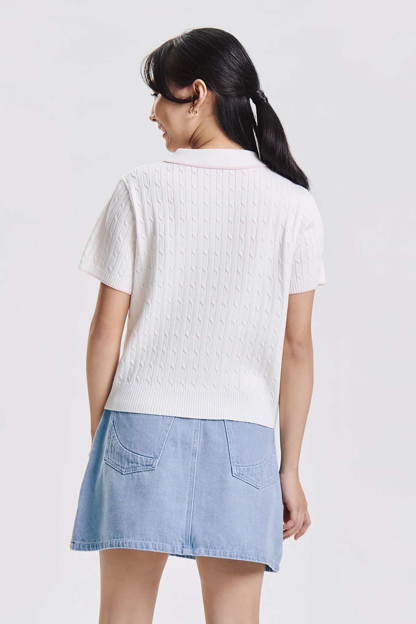 Relaxed Cable Knit Polo with Contrast Tipping - Image 3