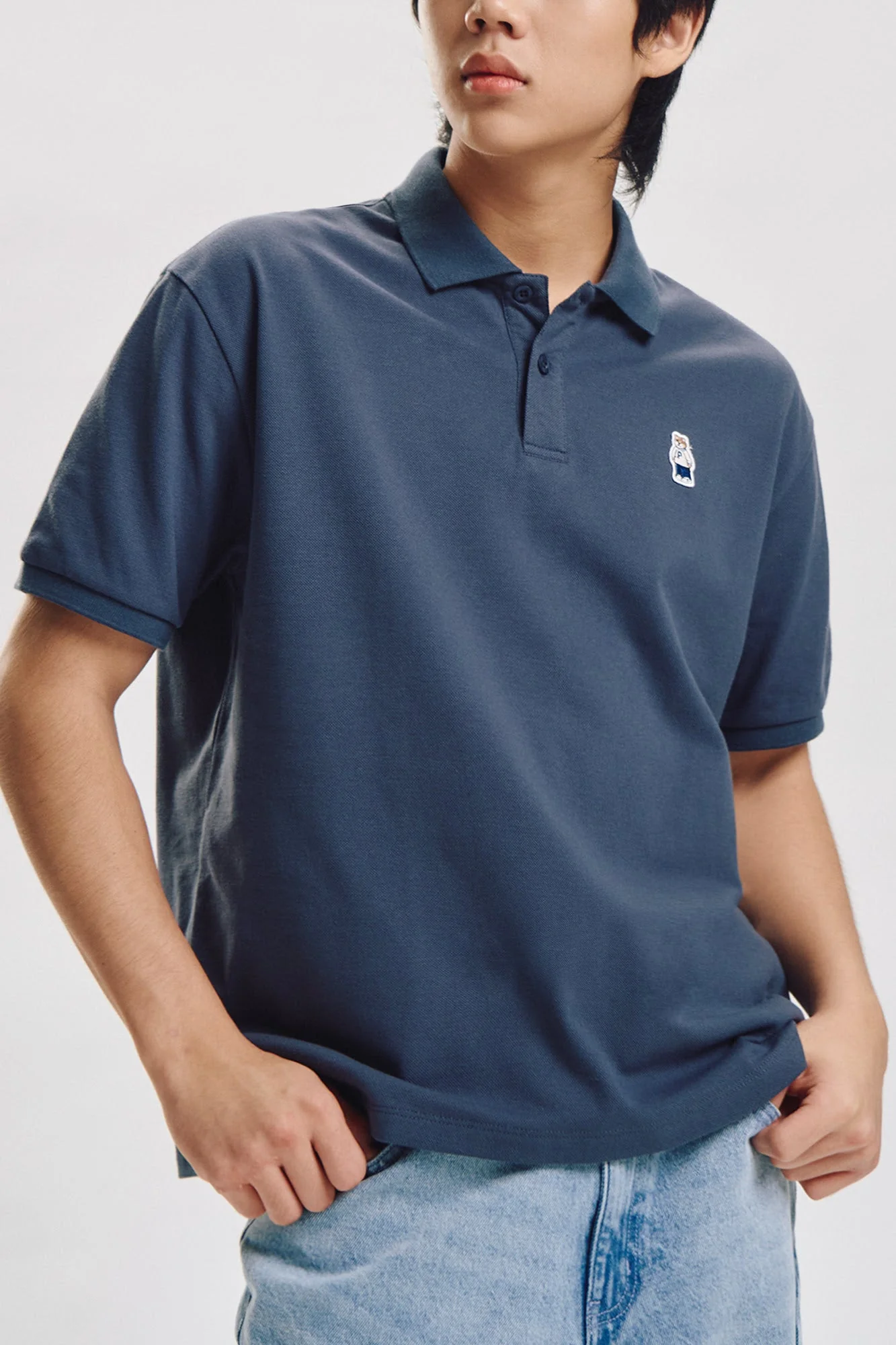 Relaxed Fit Polo with Crew Bear Patch Embroidery - Image 6