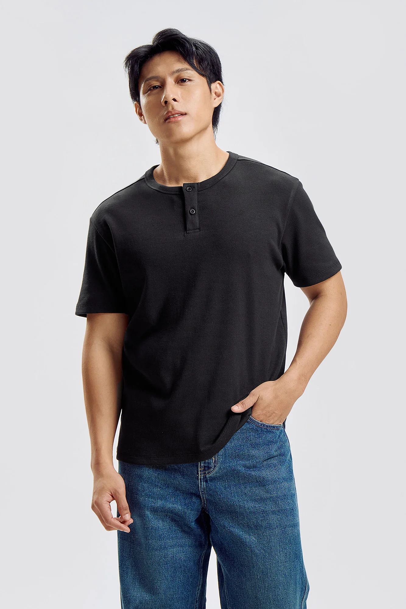 Ribbed Henley T-Shirt