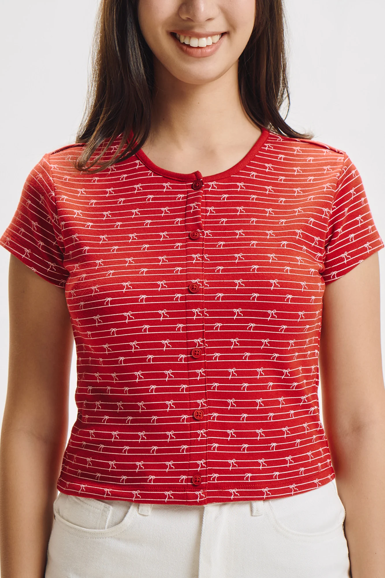 Ribbon All-Over Print Slim Button Down Top - Image 2
