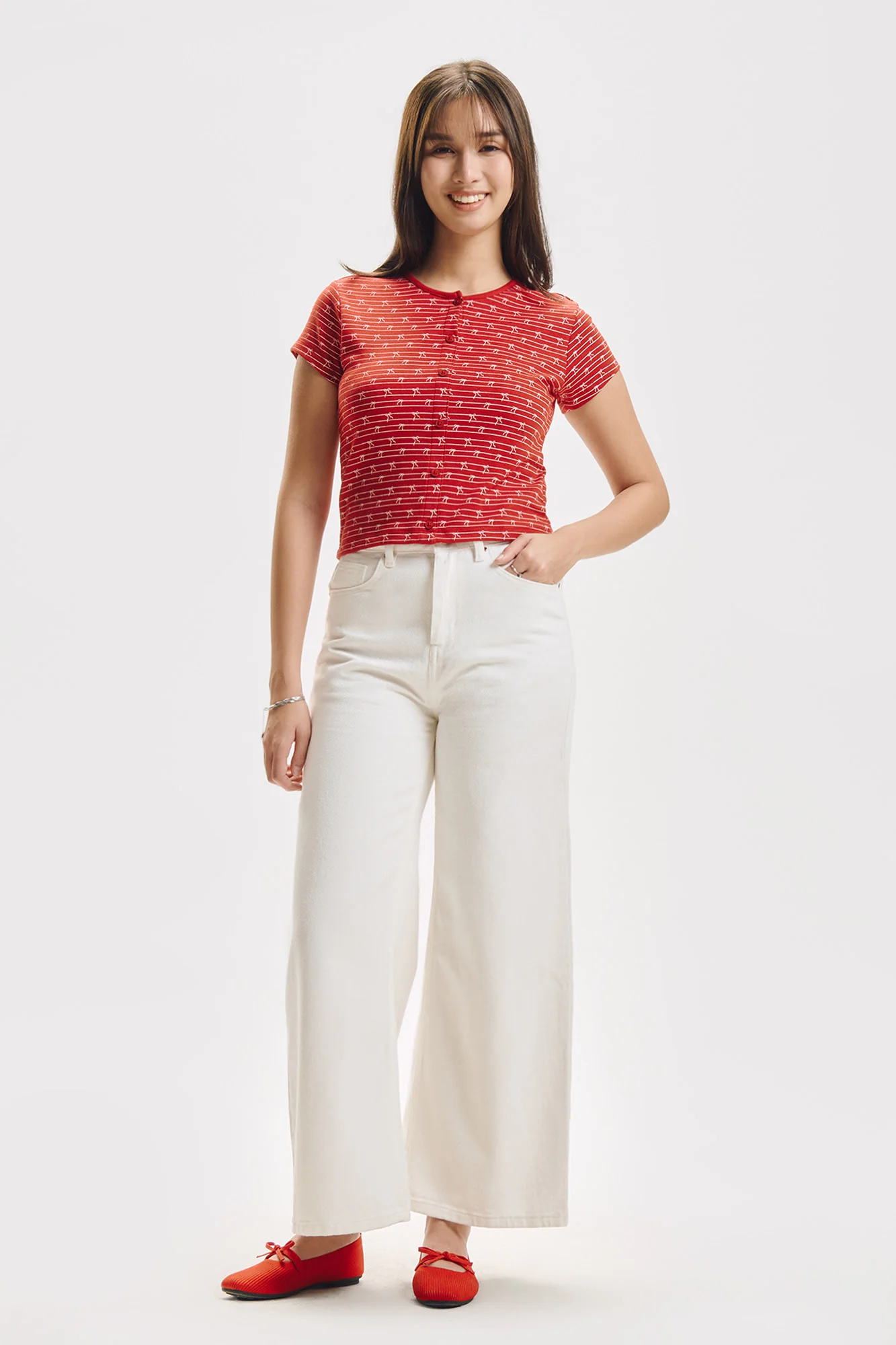 Ribbon All-Over Print Slim Button Down Top - Image 4