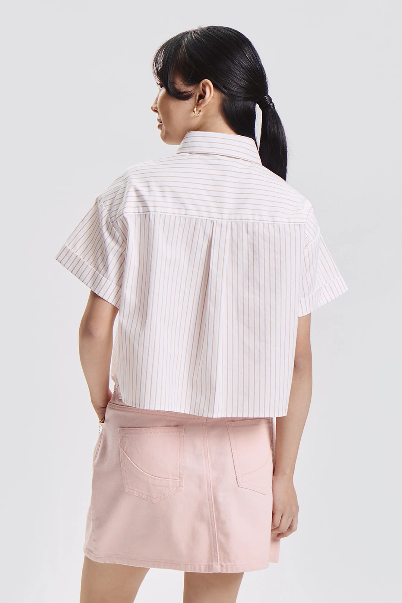 Short Sleeve Striped Loose Button Down Shirt - Image 3