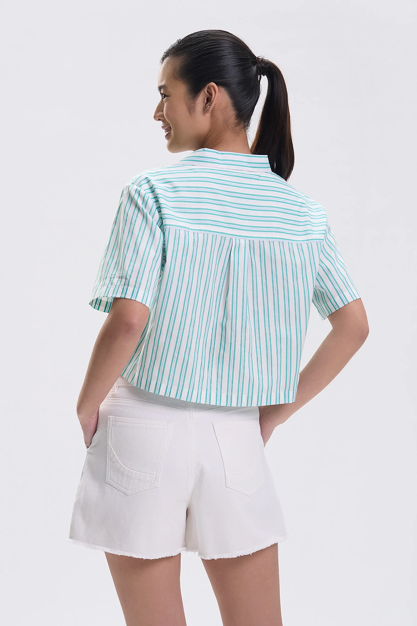 Short Sleeve Striped Relaxed Button Down Top - Image 3