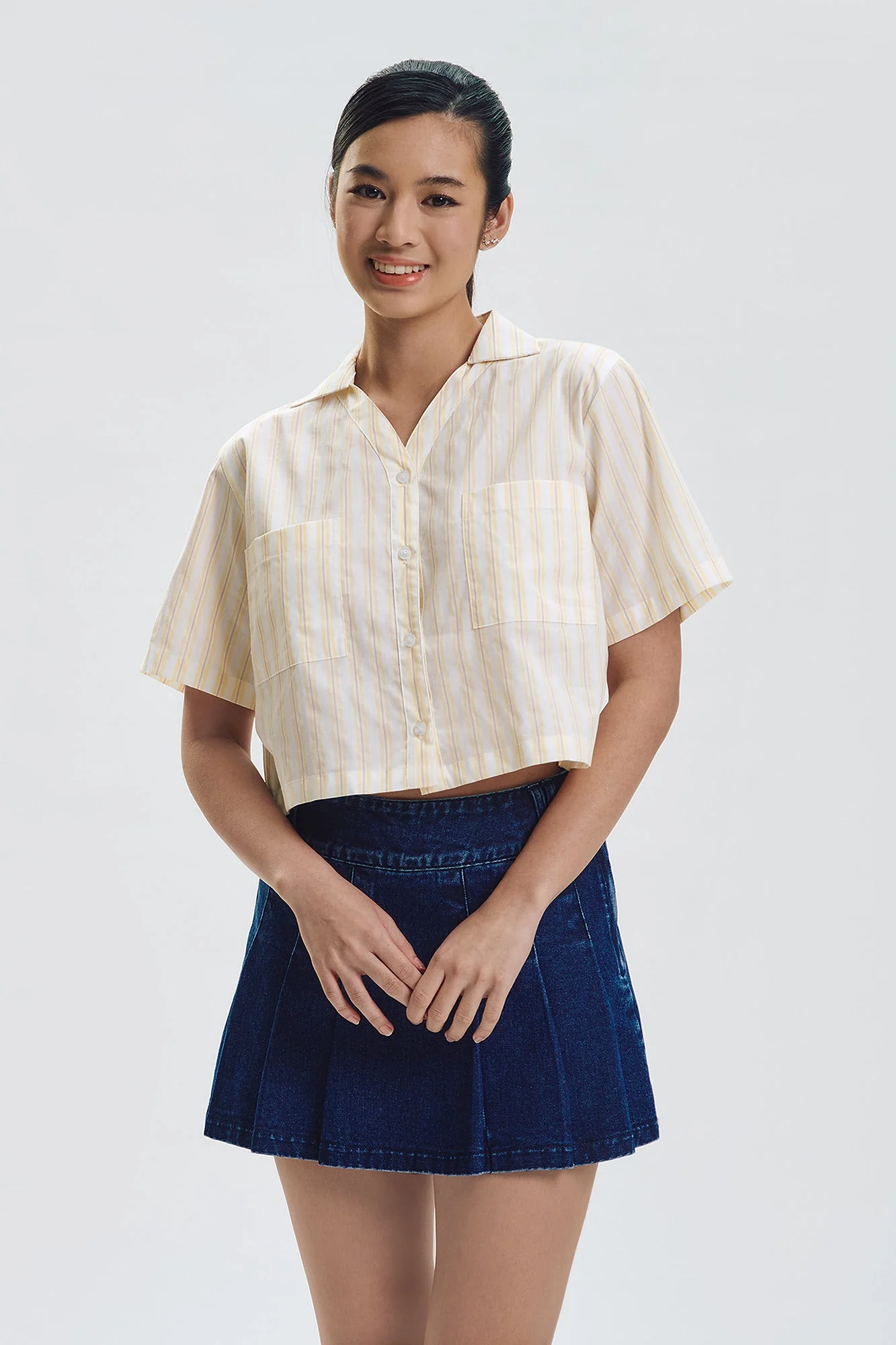 Short Sleeve Striped Relaxed Button Down Top - Image 5