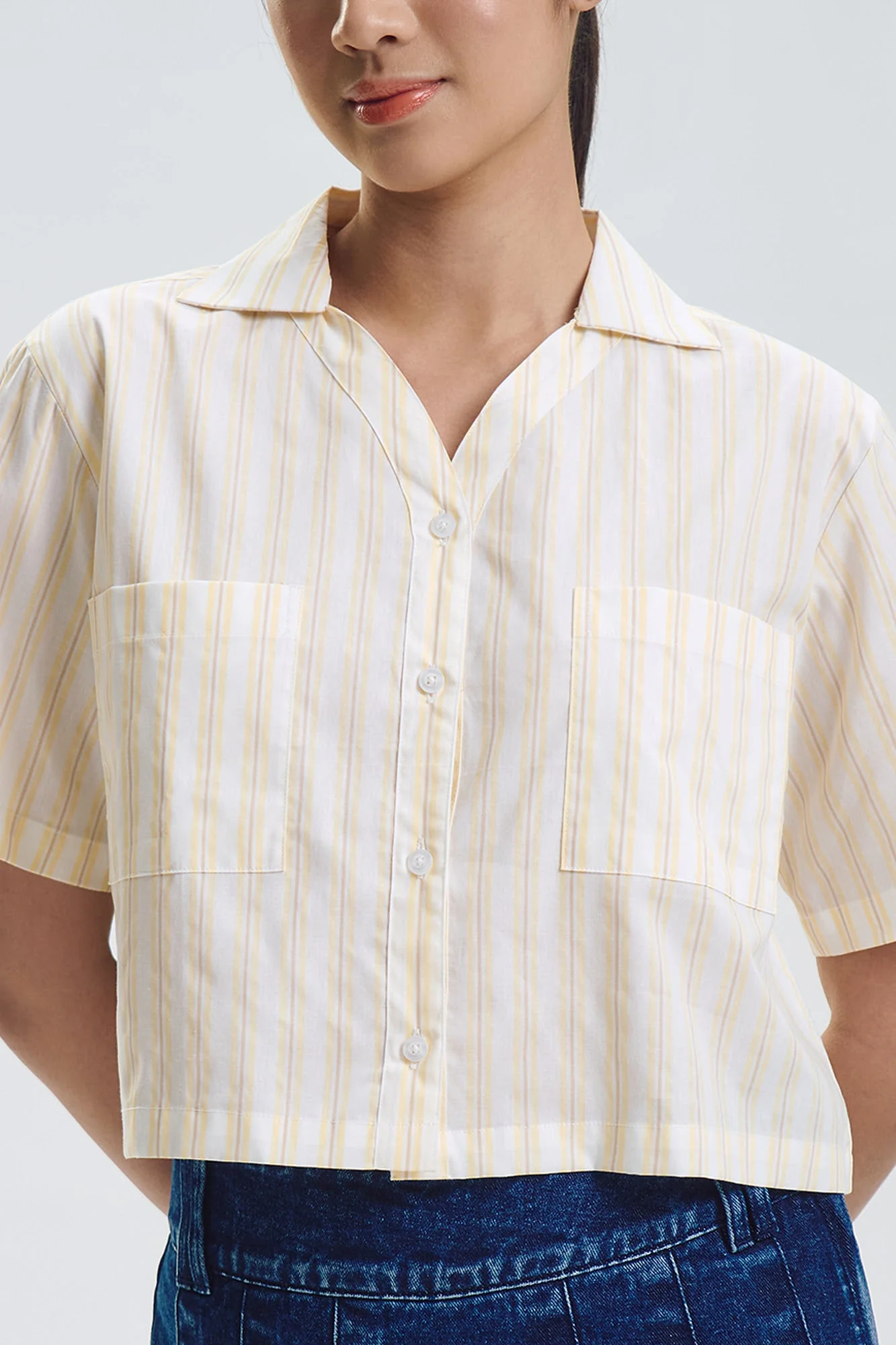 Short Sleeve Striped Relaxed Button Down Top - Image 6