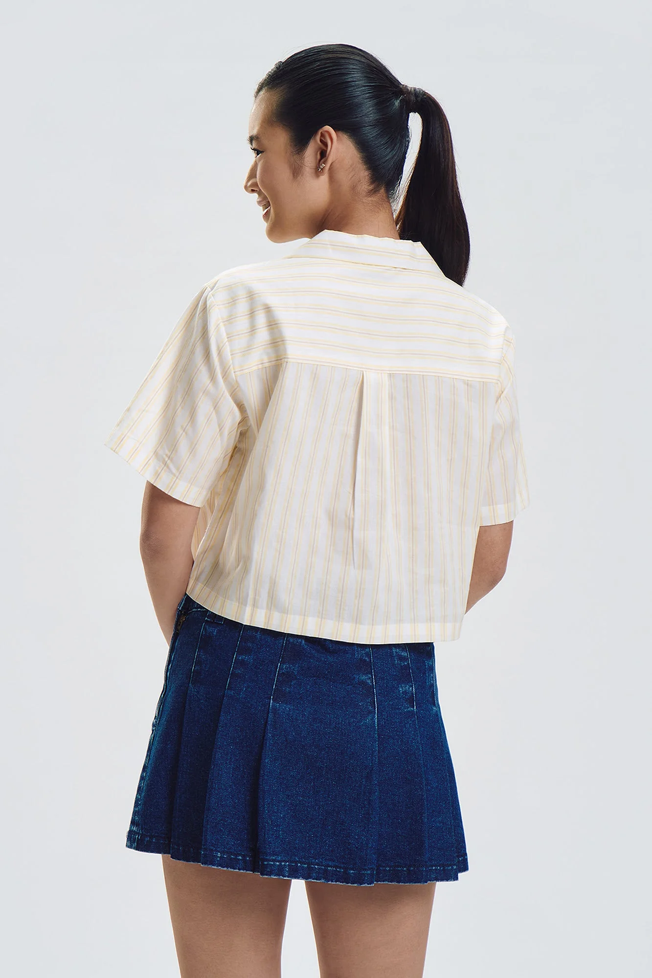 Short Sleeve Striped Relaxed Button Down Top - Image 7