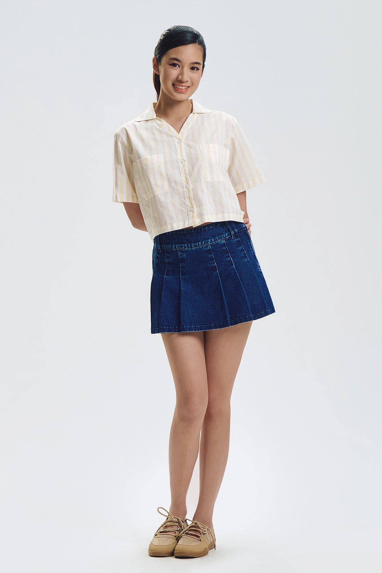 Short Sleeve Striped Relaxed Button Down Top - Image 8