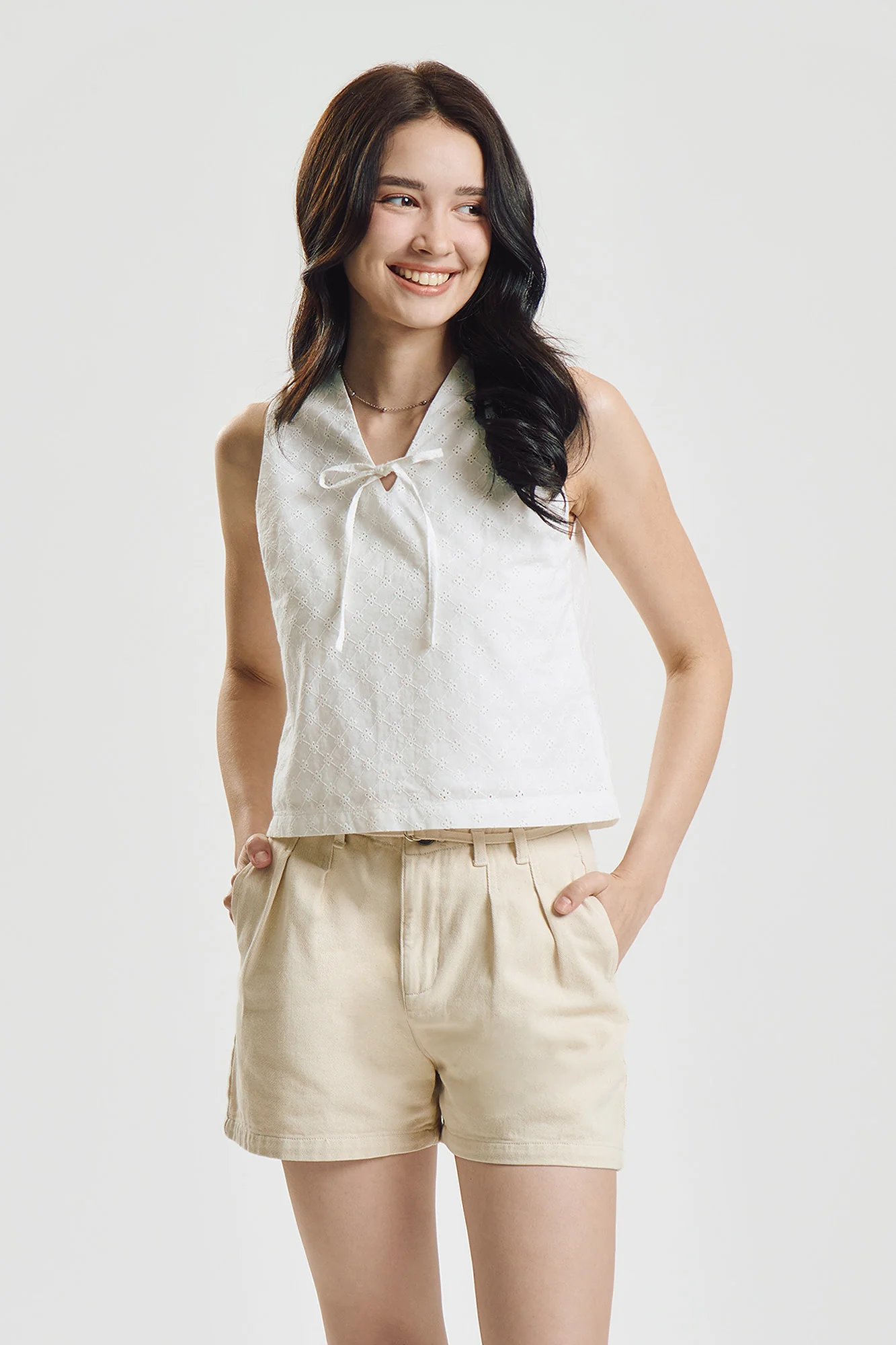 Sleeveless Eyelet Top with Tie Detail