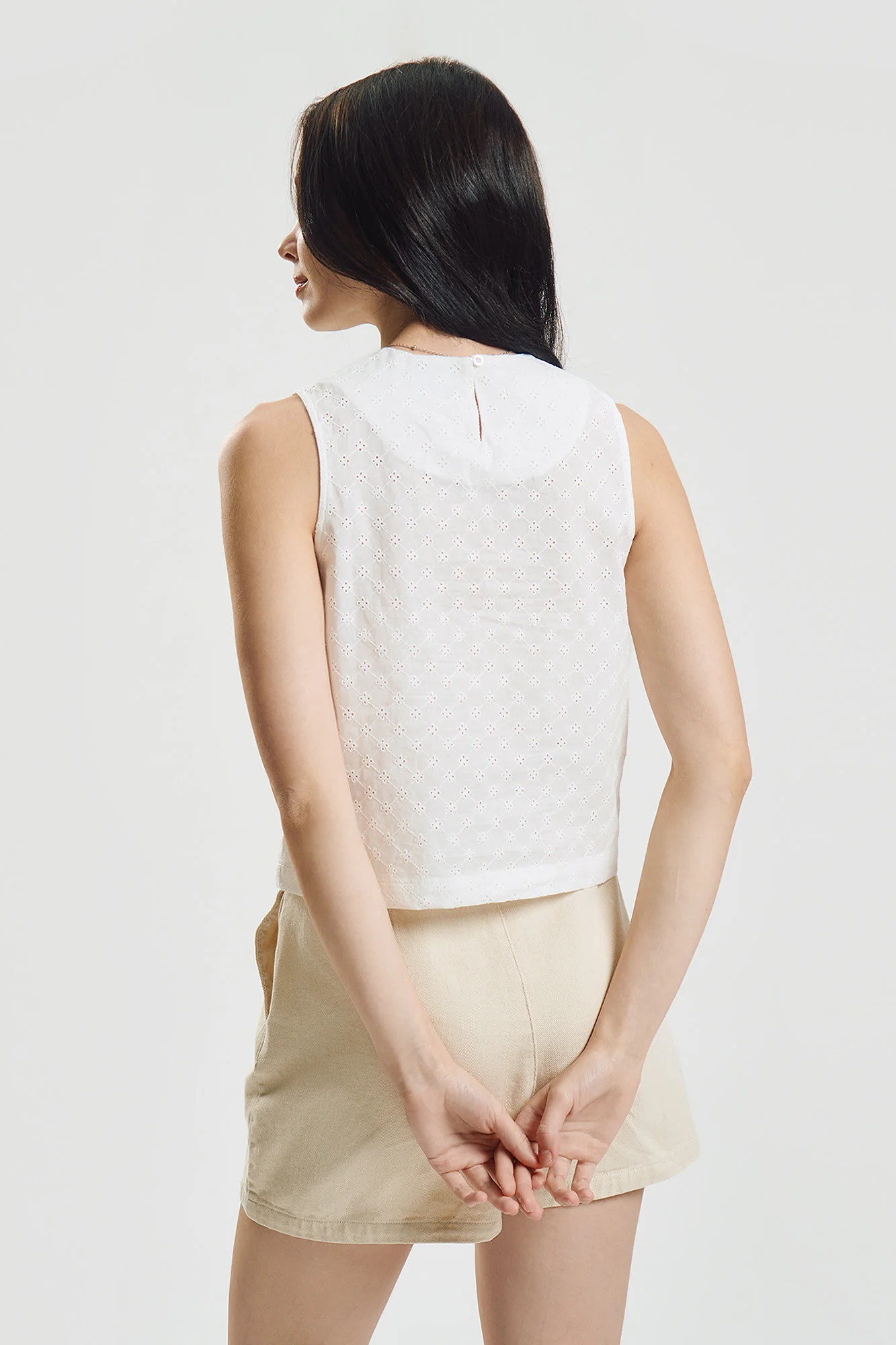 Sleeveless Eyelet Top with Tie Detail - Image 3