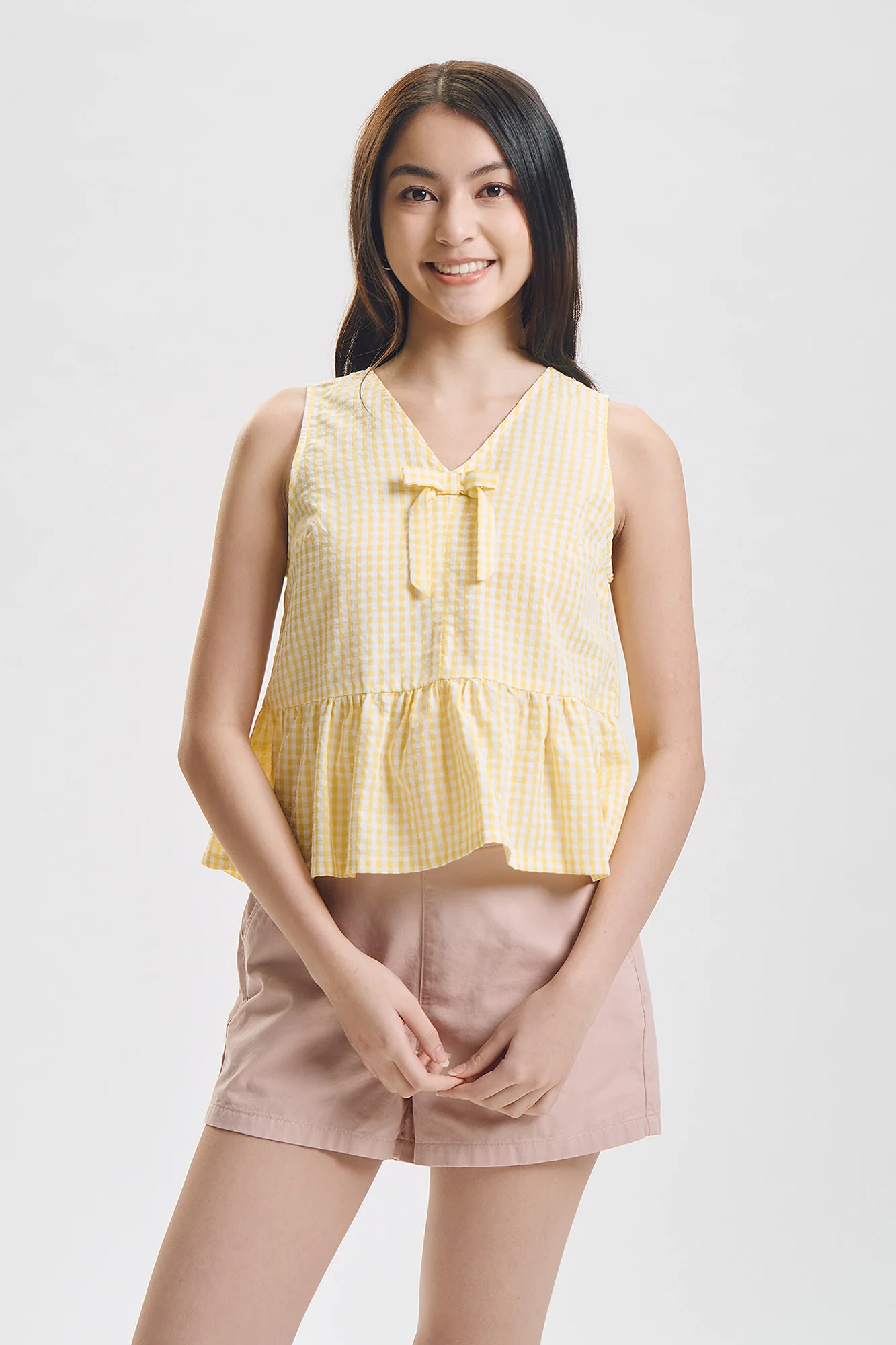Sleeveless Gingham Peplum Top