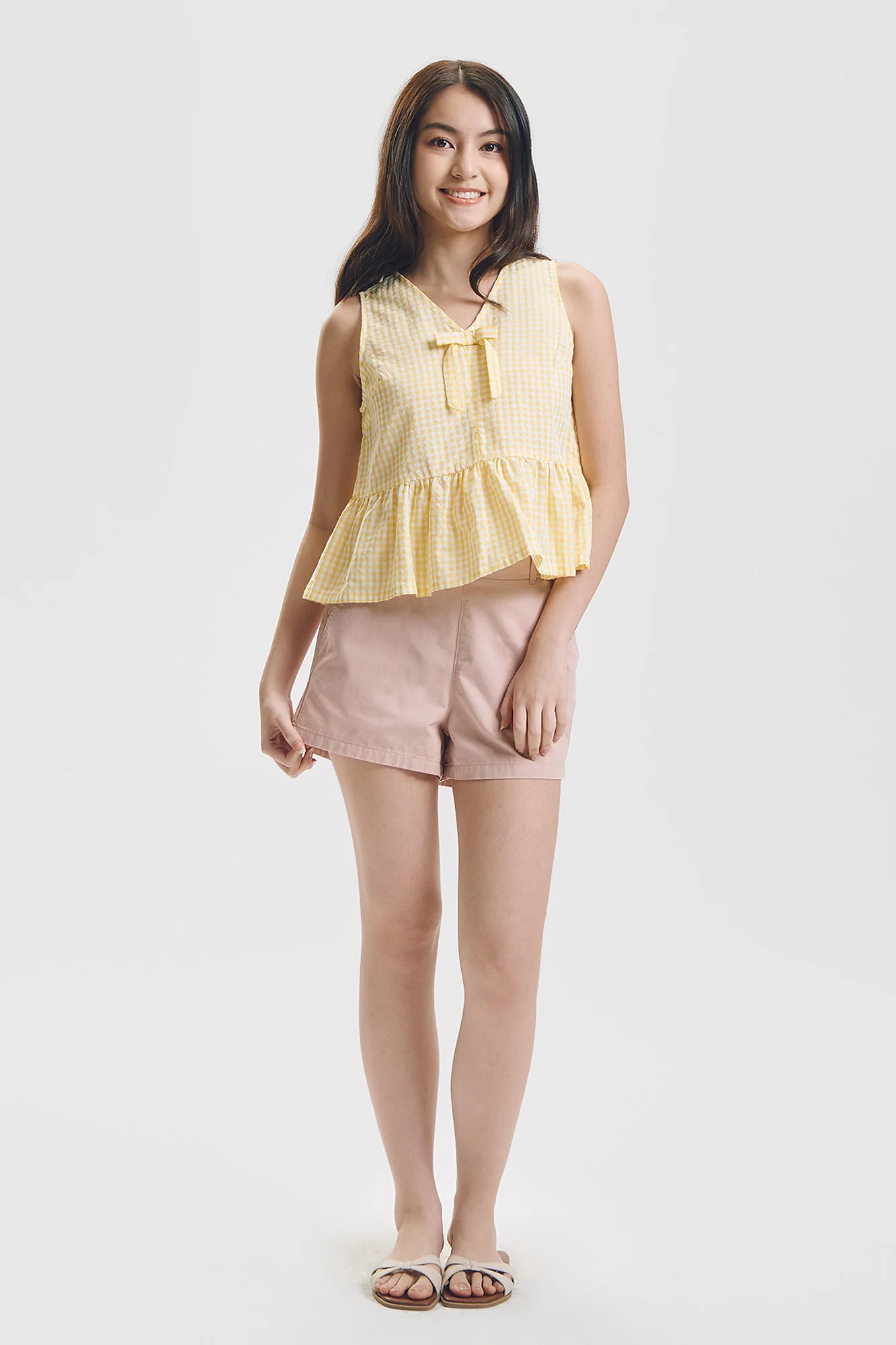 Sleeveless Gingham Peplum Top - Image 4