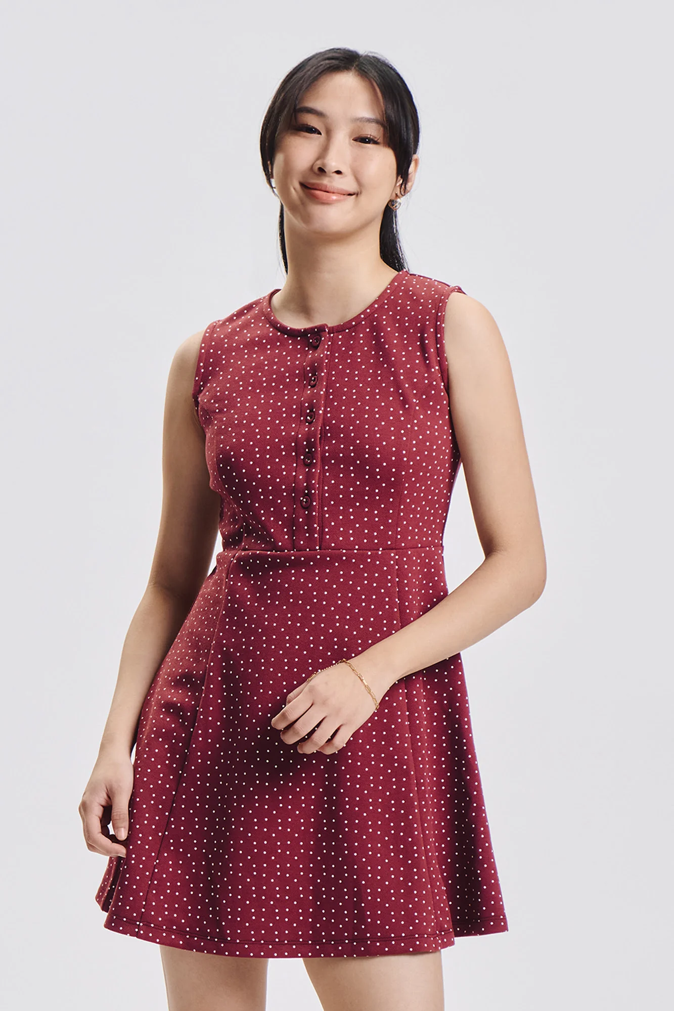 Sleeveless Polka Dot Button Front Mini Dress