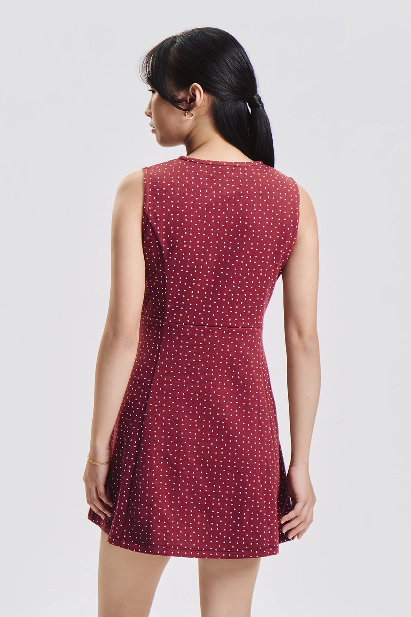 Sleeveless Polka Dot Button Front Mini Dress - Image 3