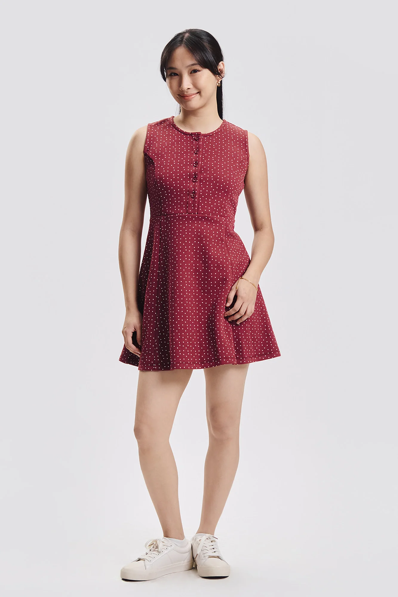 Sleeveless Polka Dot Button Front Mini Dress - Image 4