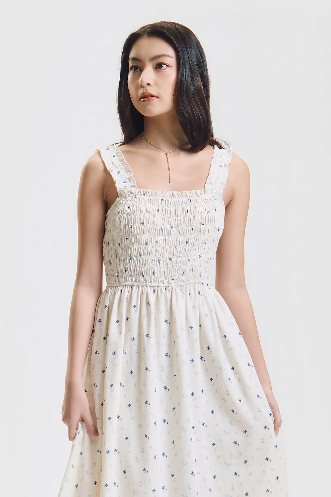 Sleeveless Smocked Printed Midi Dress
