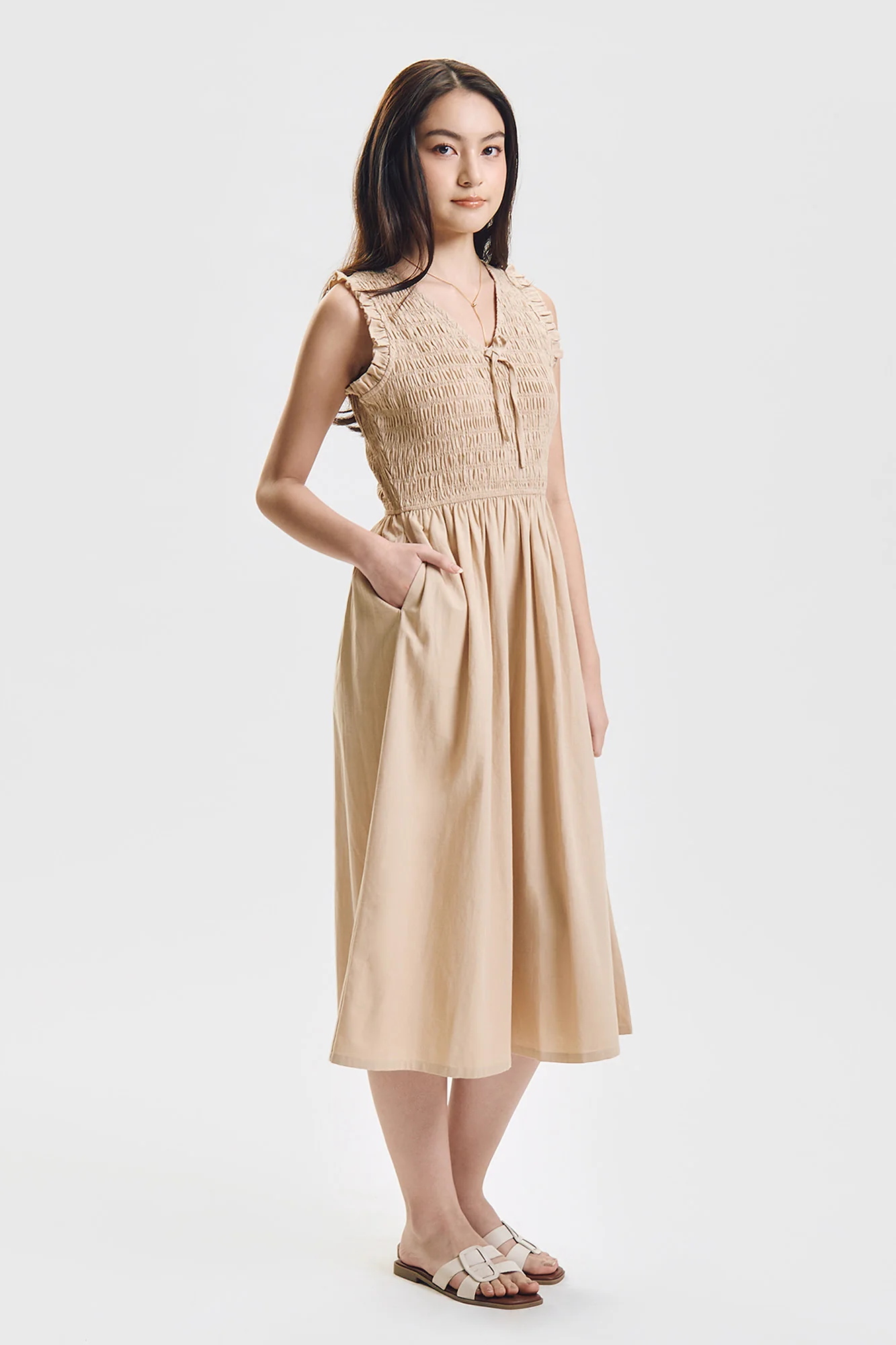 Sleeveless Smocking Midi Dress - Image 4