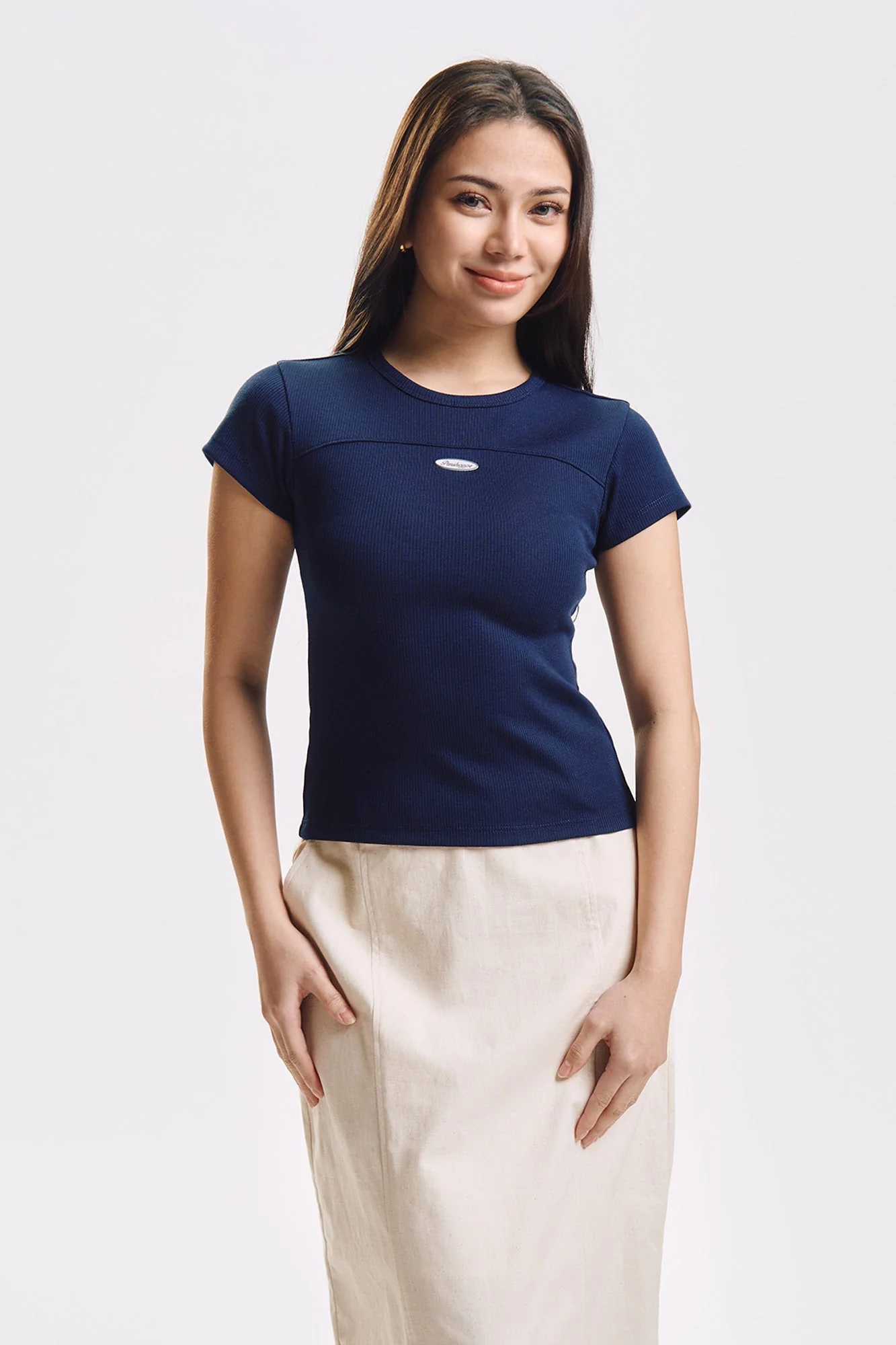 Slim Ribbed Knit T-Shirt with Branding - Image 5
