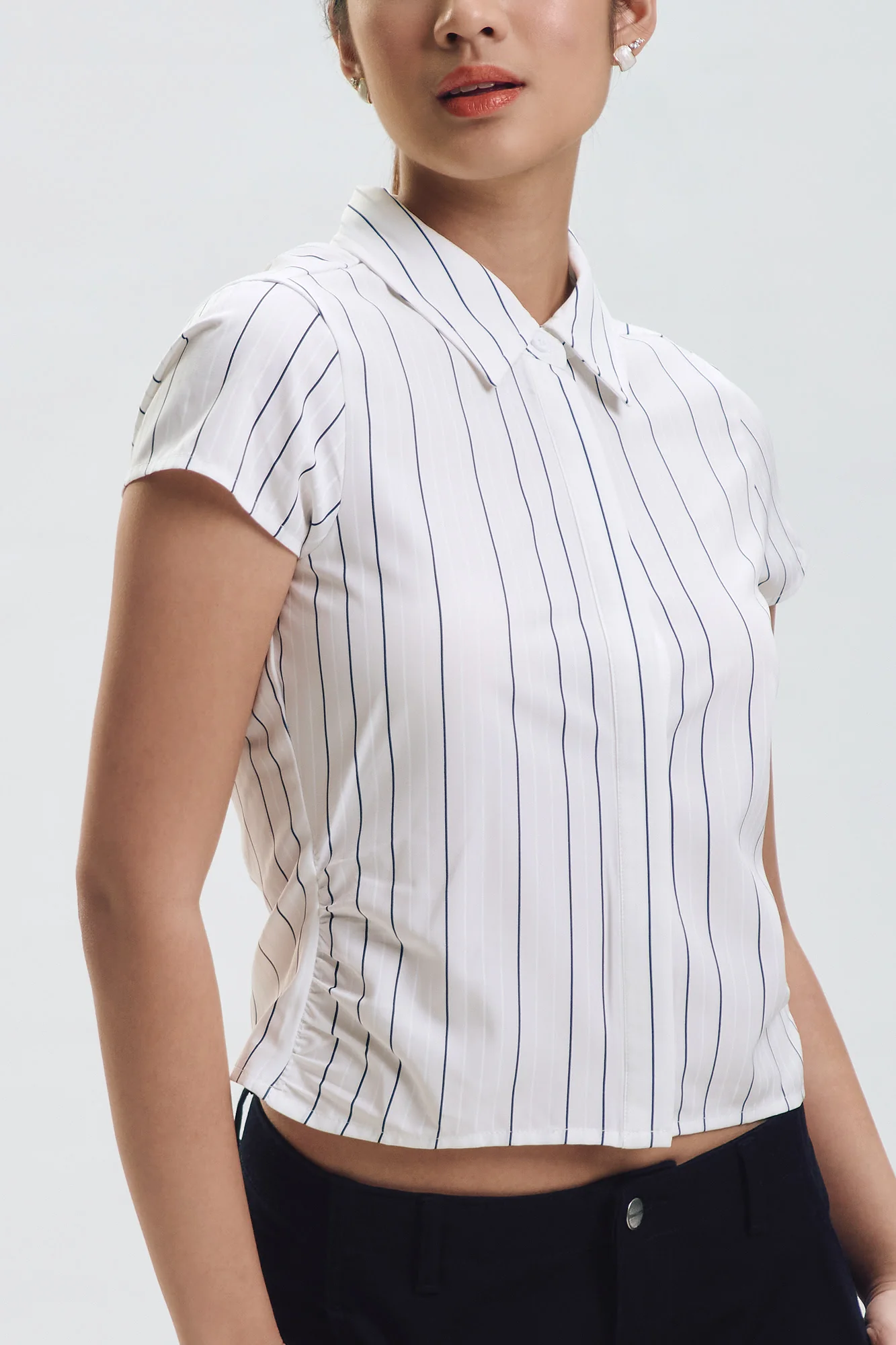 Slim Side Drawstring Button Down Shirt - Image 2