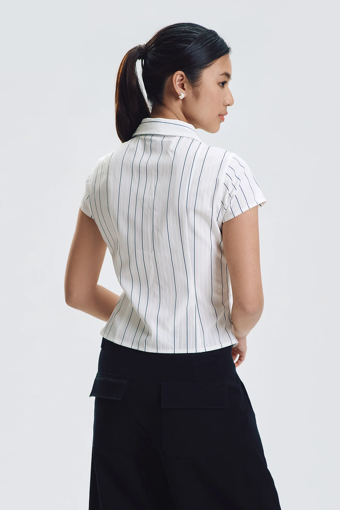 Slim Side Drawstring Button Down Shirt - Image 3