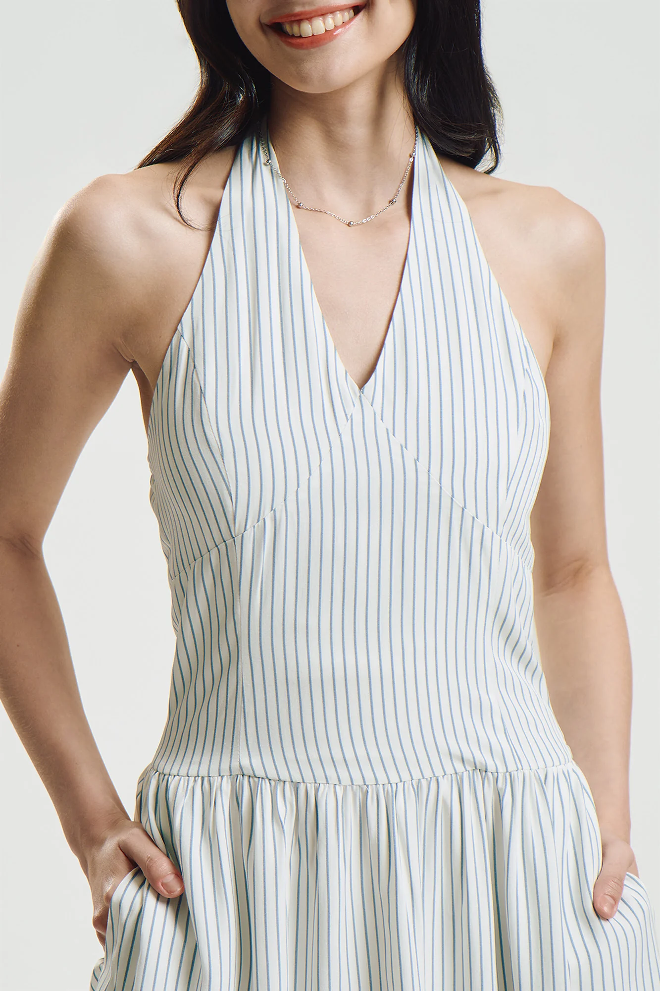 Slim Striped Halter Maxi Dress - Image 2