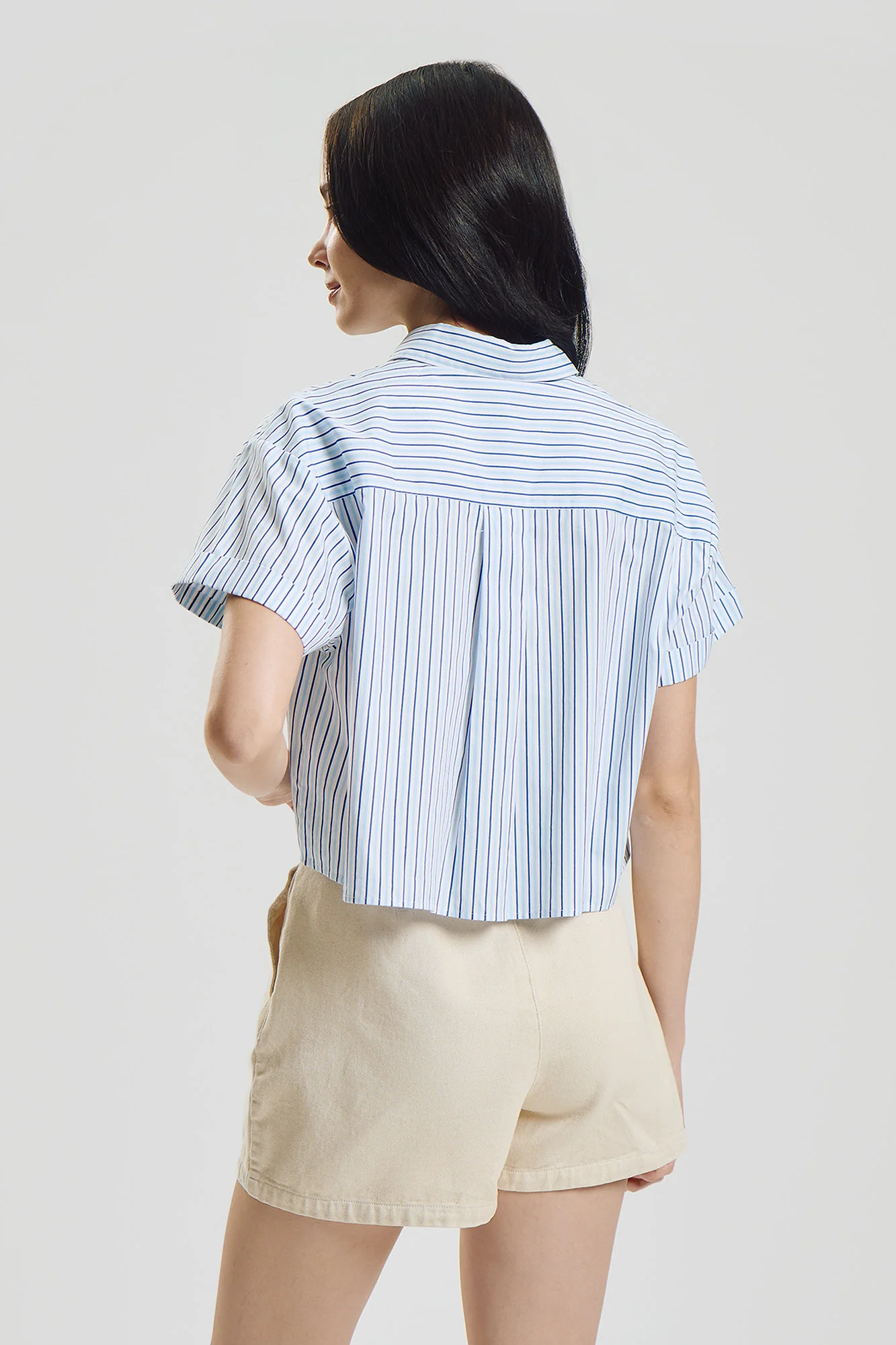 Striped Short Sleeve Button Down Top - Image 2