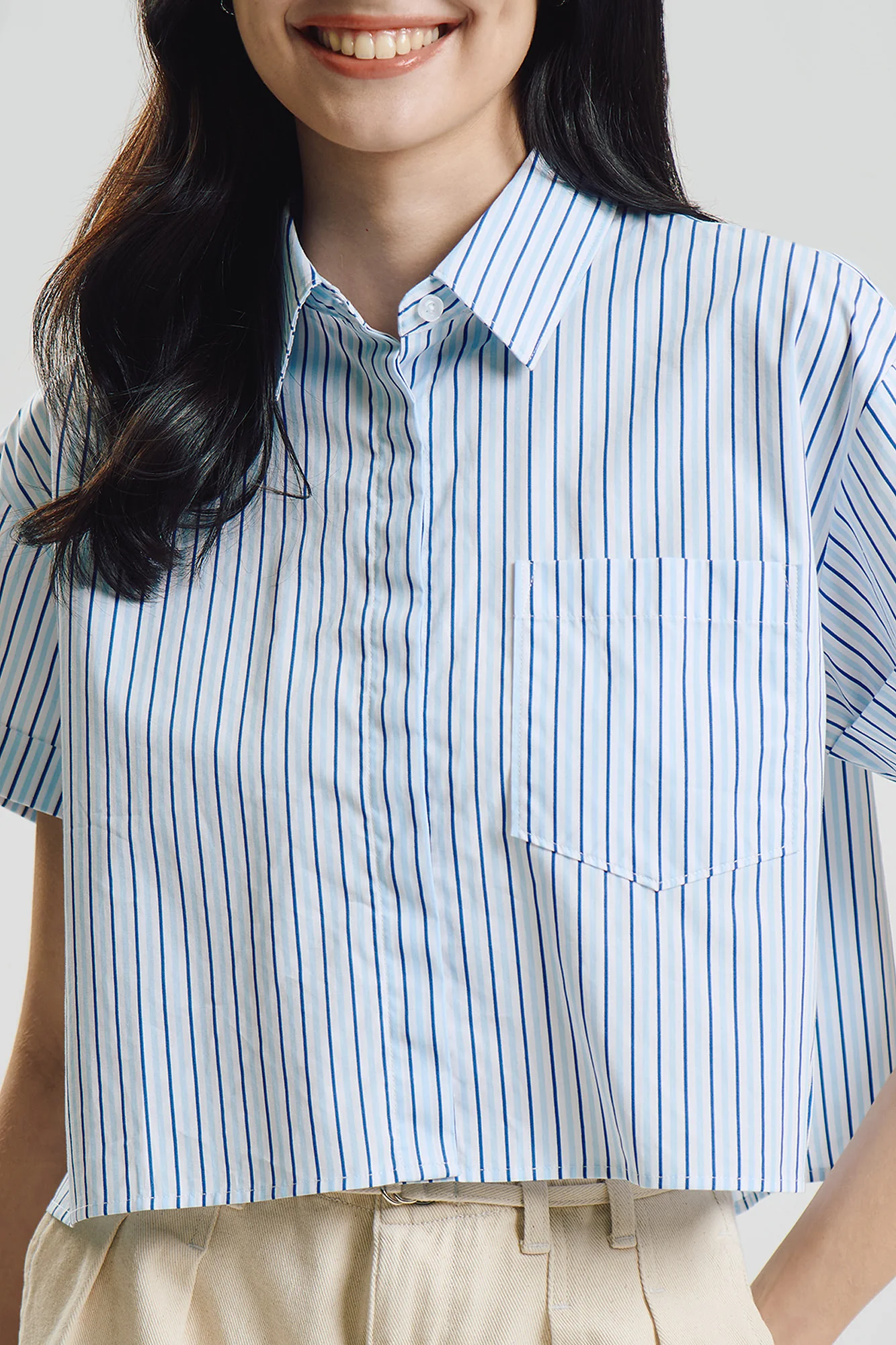 Striped Short Sleeve Button Down Top - Image 3