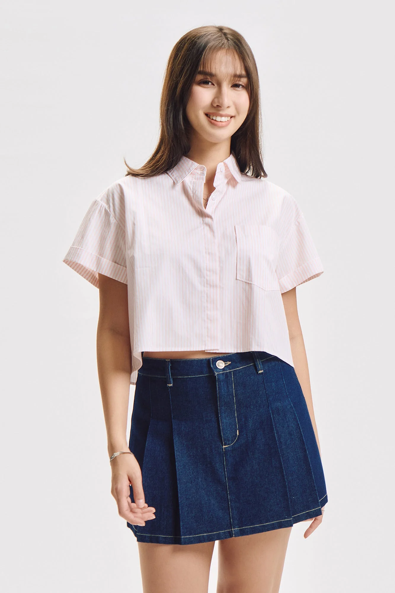 Striped Short Sleeve Button Down Top - Image 5